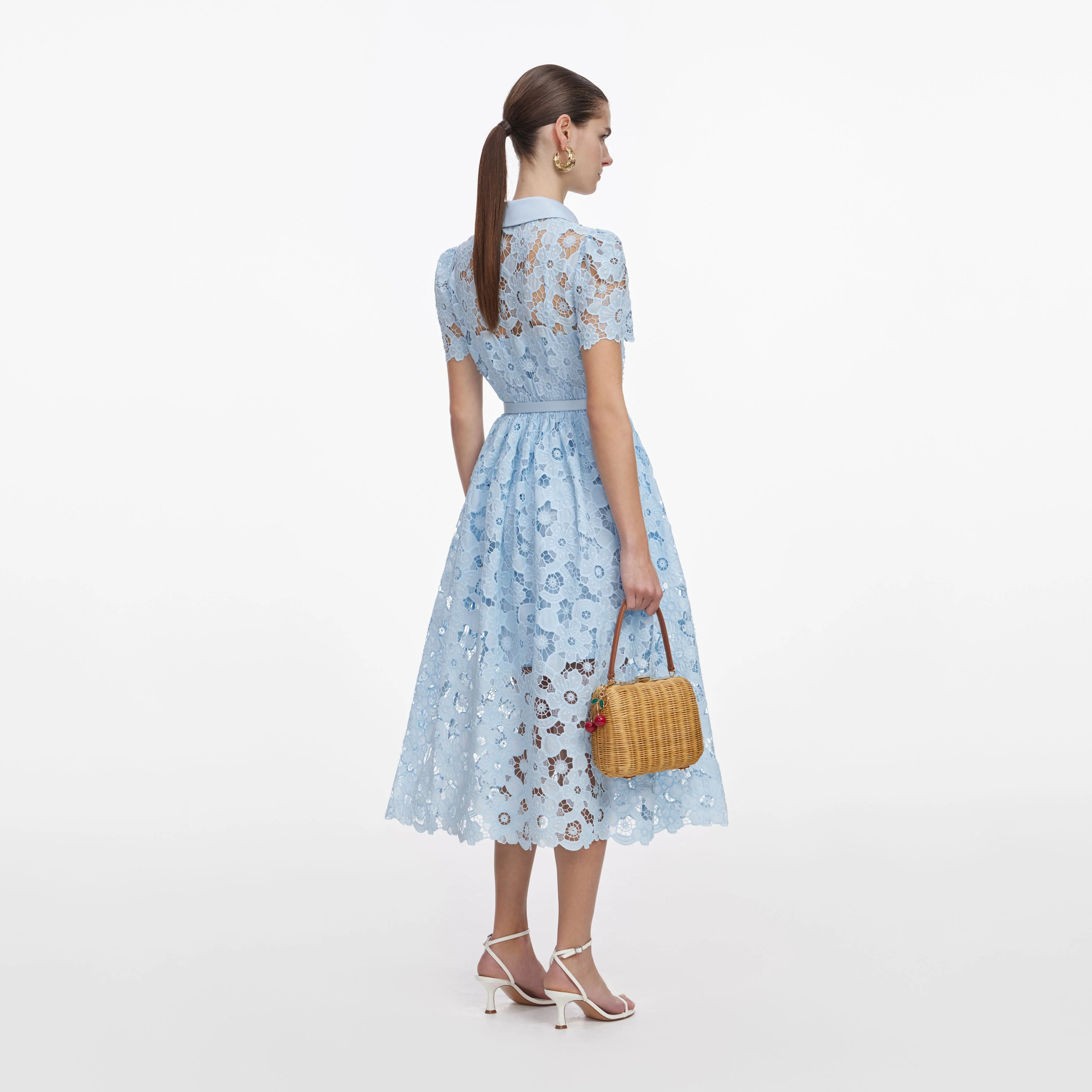 Blue Lace Collared Midi Dress - Image 3