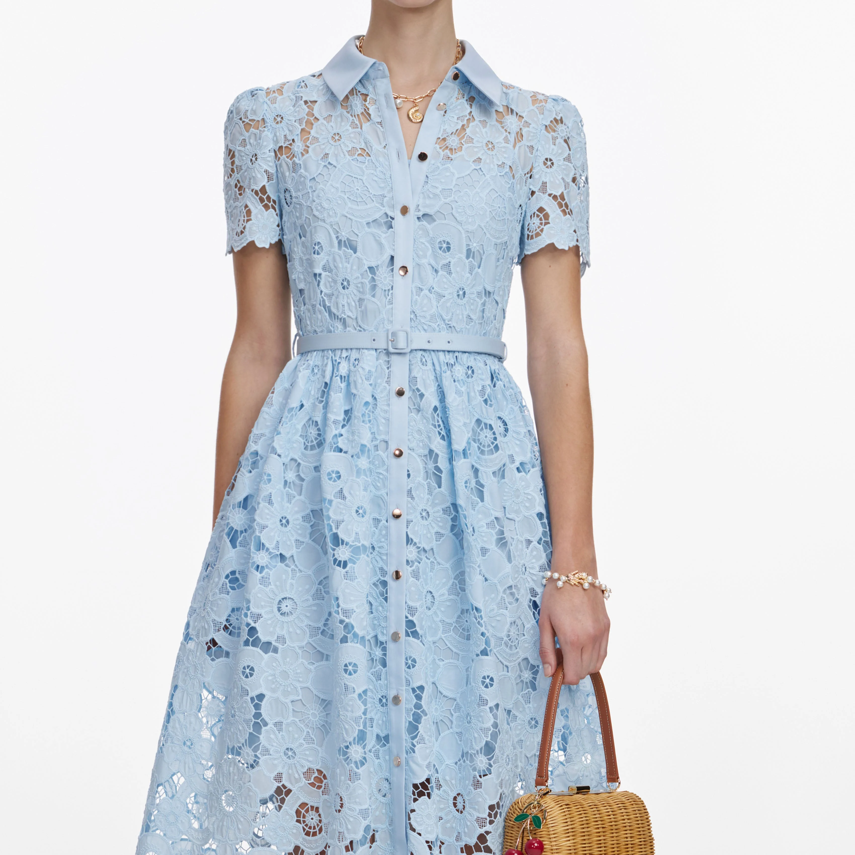 Blue Lace Collared Midi Dress - Image 4
