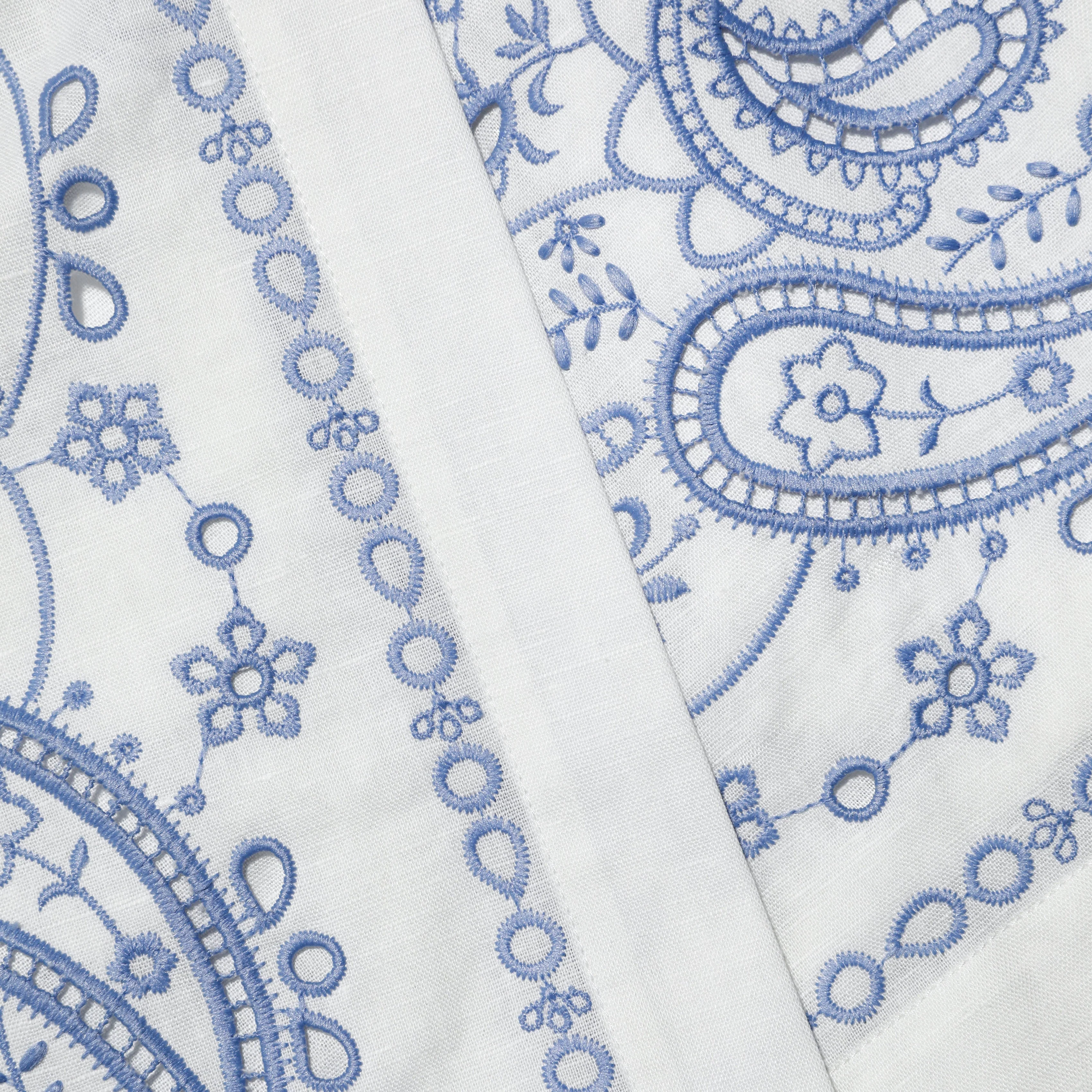 White And Blue Embroidered Linen Skort - Image 5