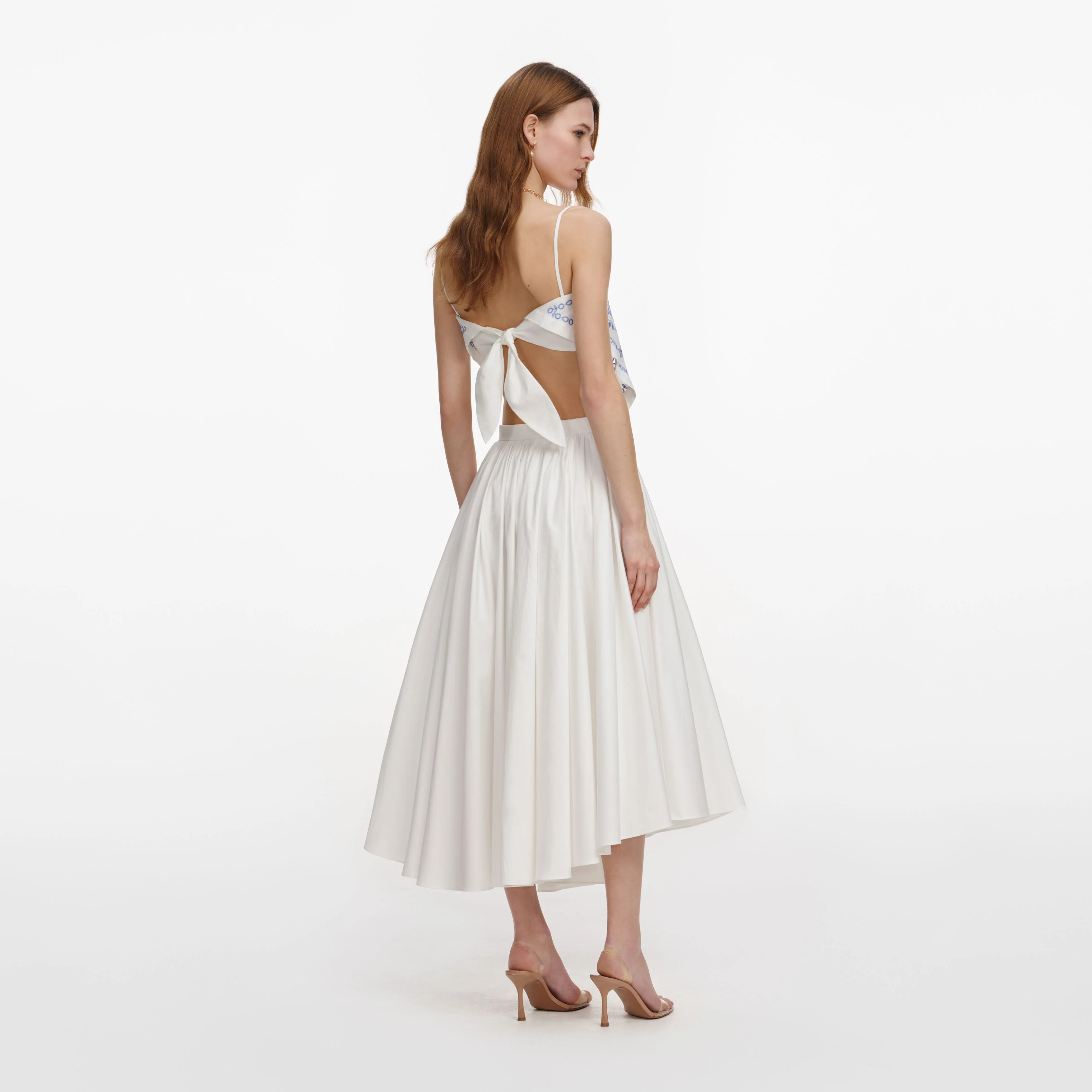 White And Blue Embroidered Linen Top - Image 3