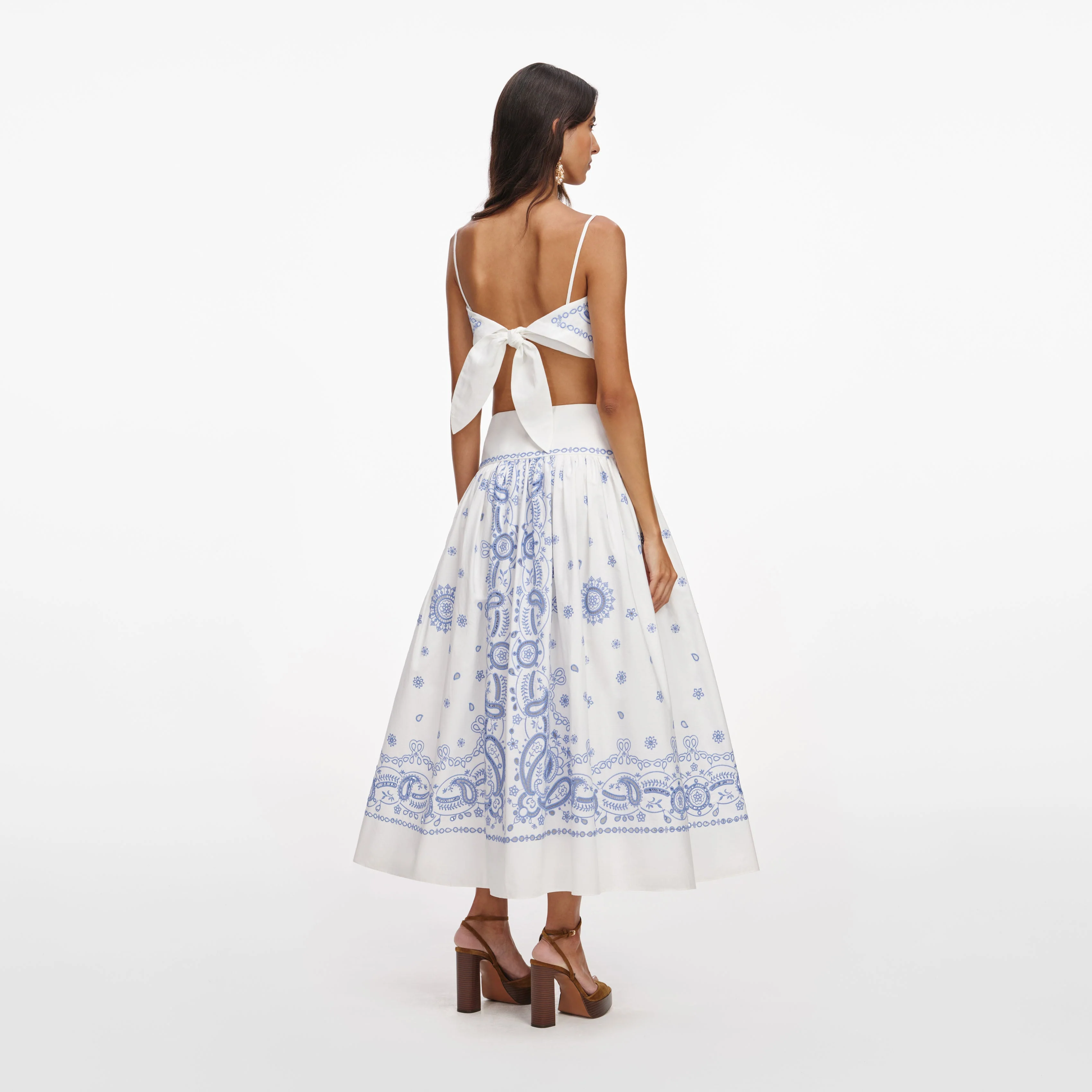 White And Blue Embroidered Midi Skirt - Image 3