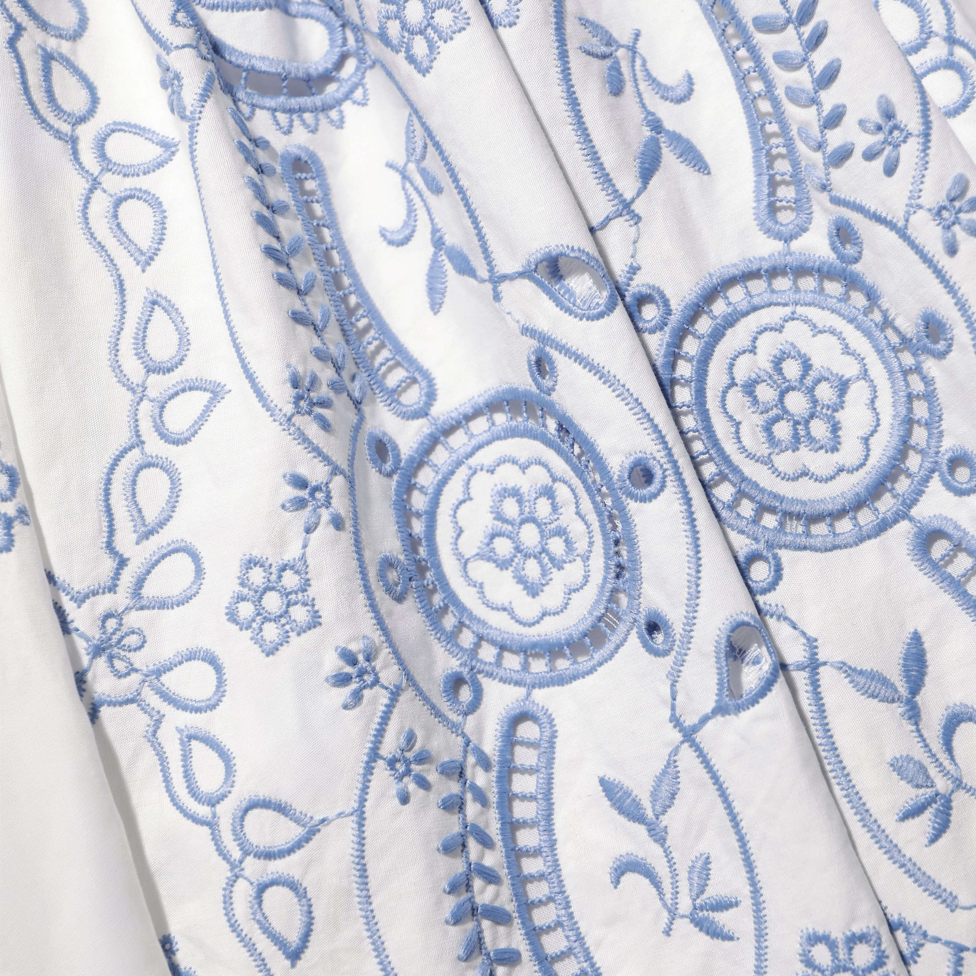 White And Blue Embroidered Midi Skirt - Image 5