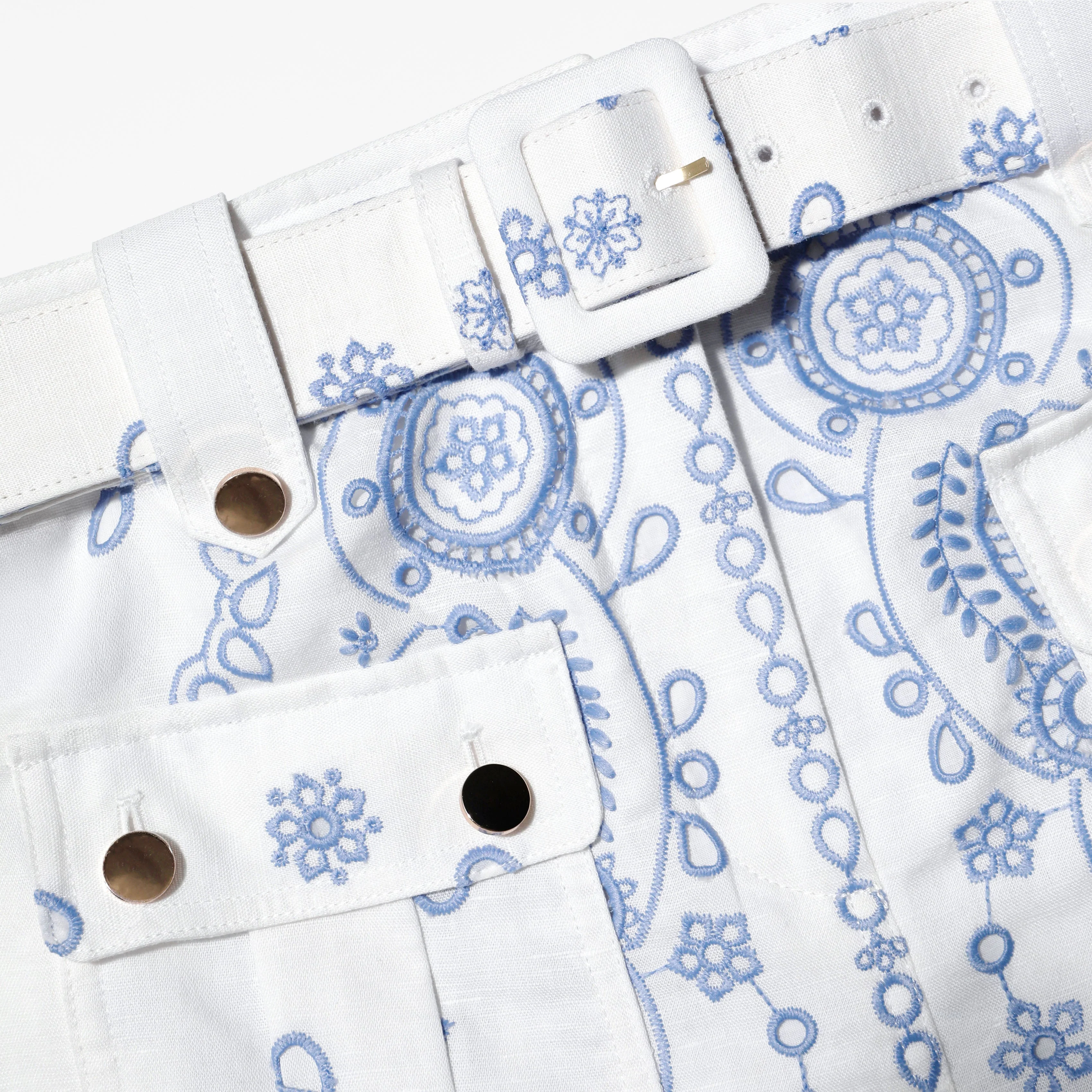 White And Blue Embroidered Mini Skirt - Image 5