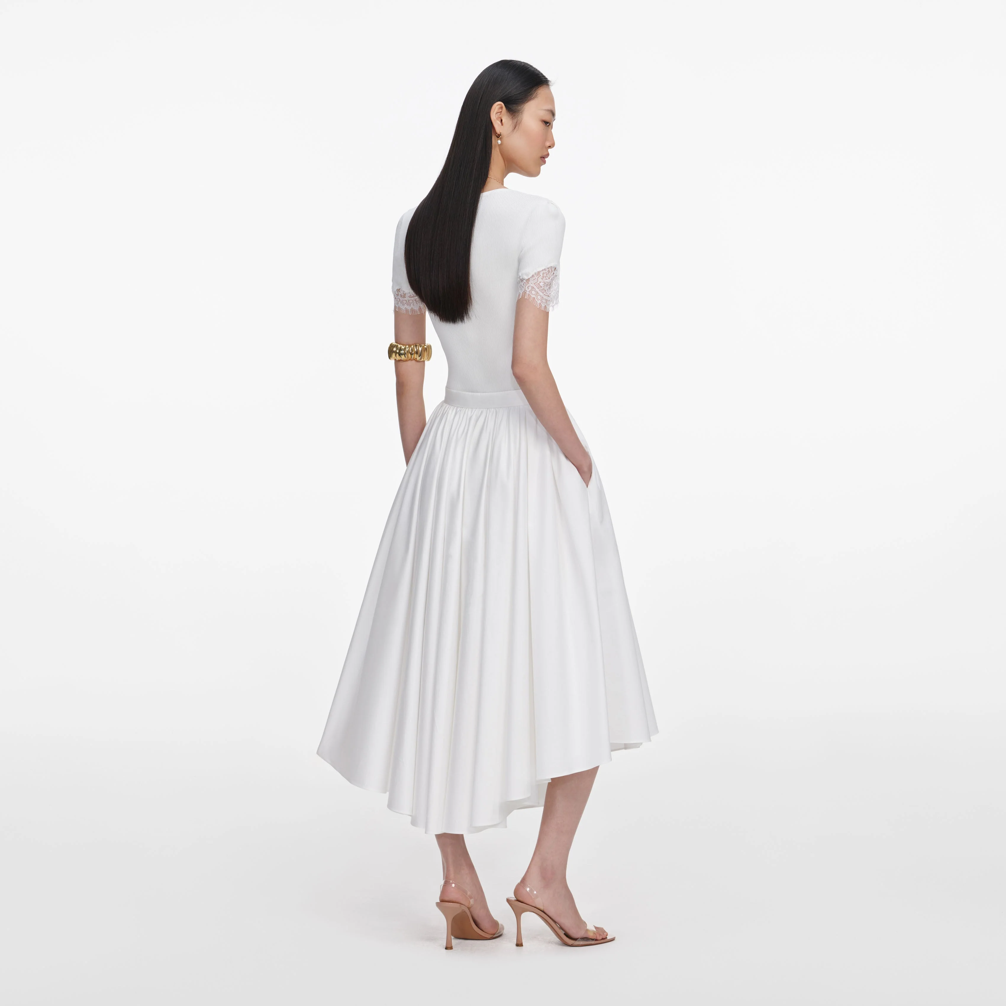 White Cotton Poplin Midi Skirt - Image 3
