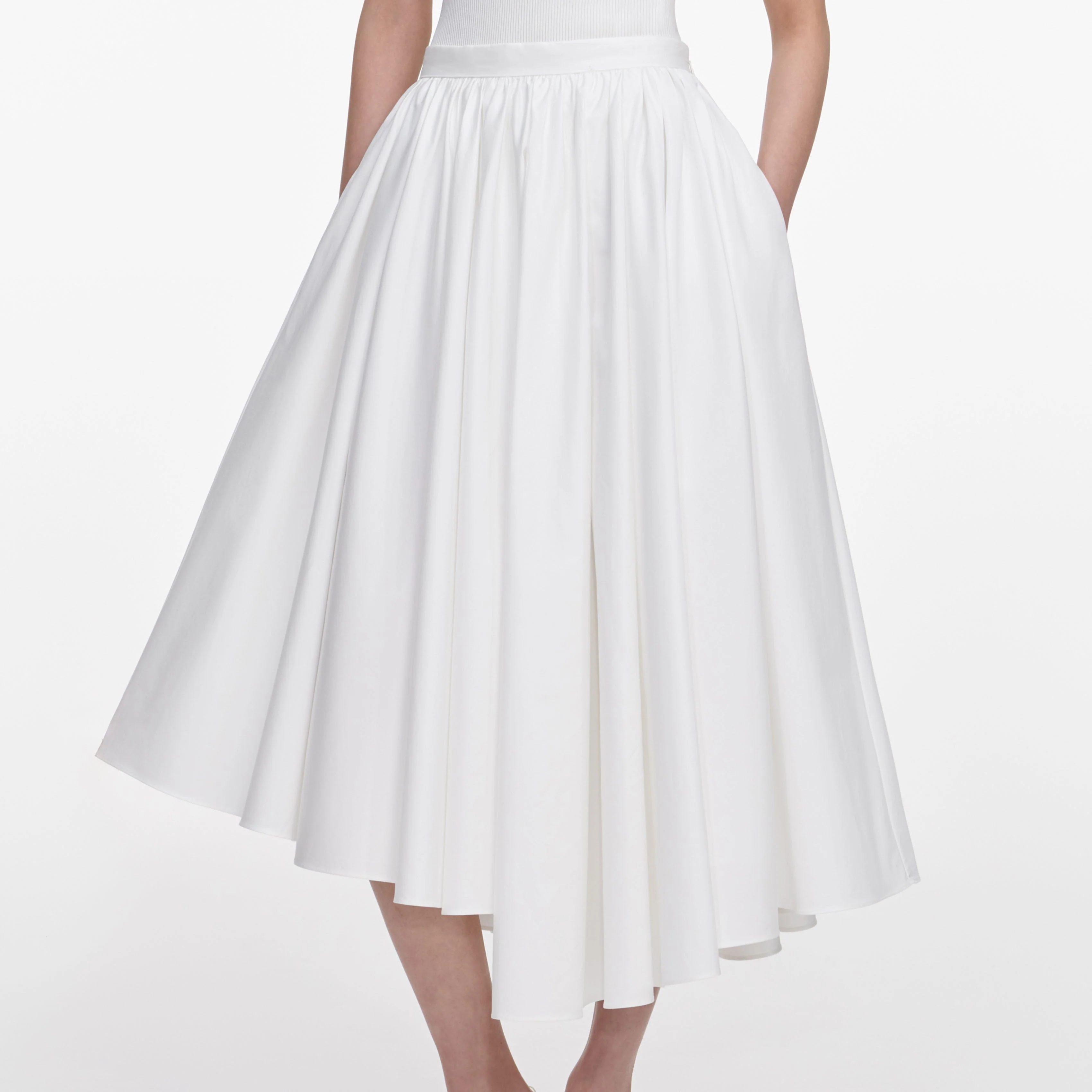 White Cotton Poplin Midi Skirt - Image 4