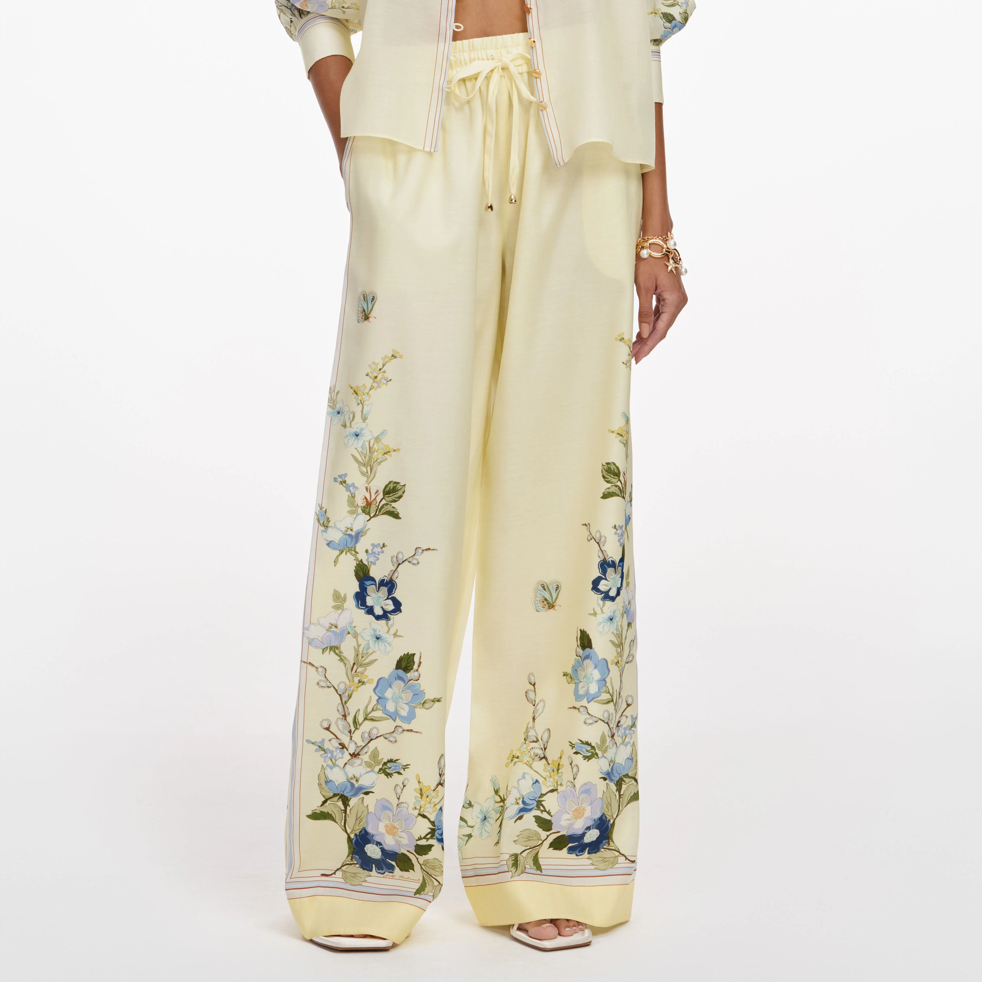 Yellow Floral Organza Trousers - Image 4