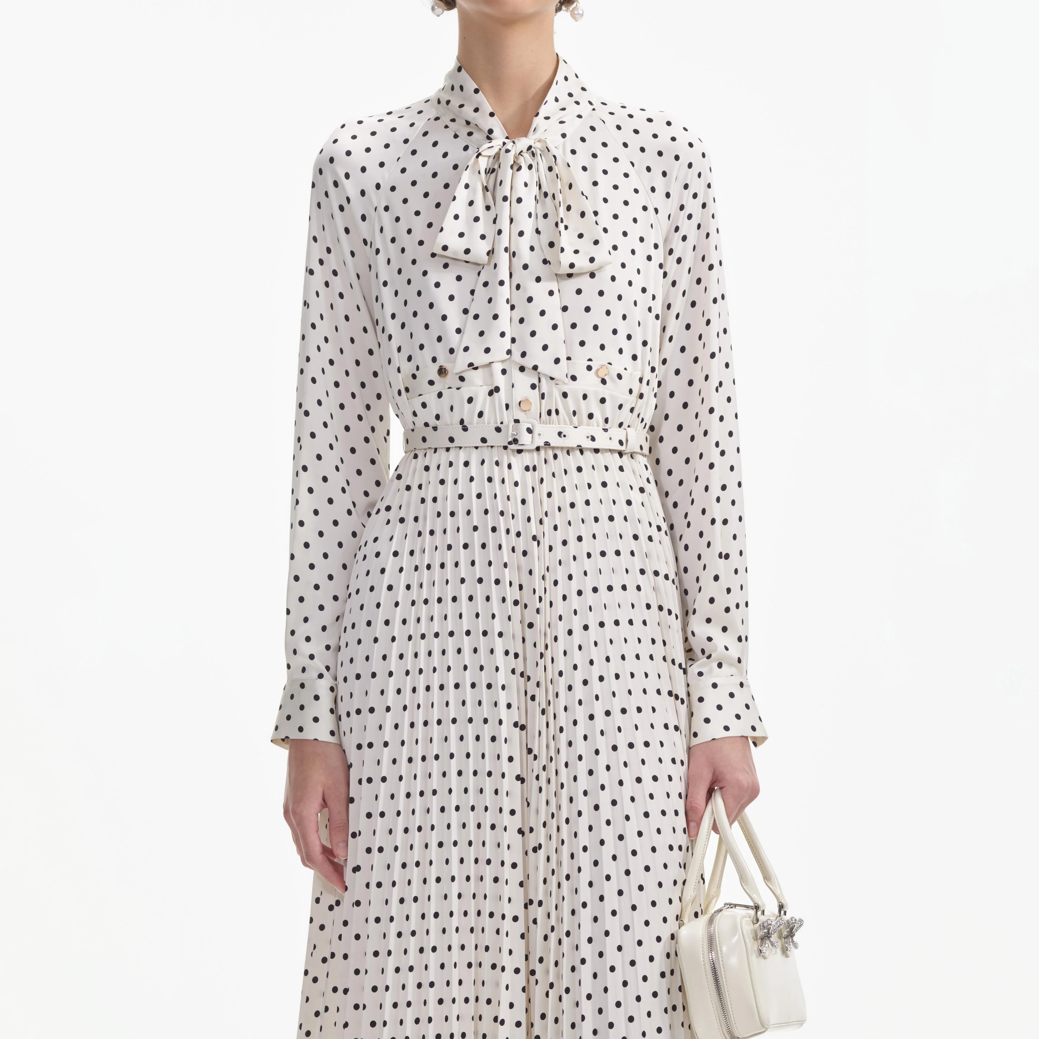 Cream Polka Dot Satin Midi Dress - Image 4