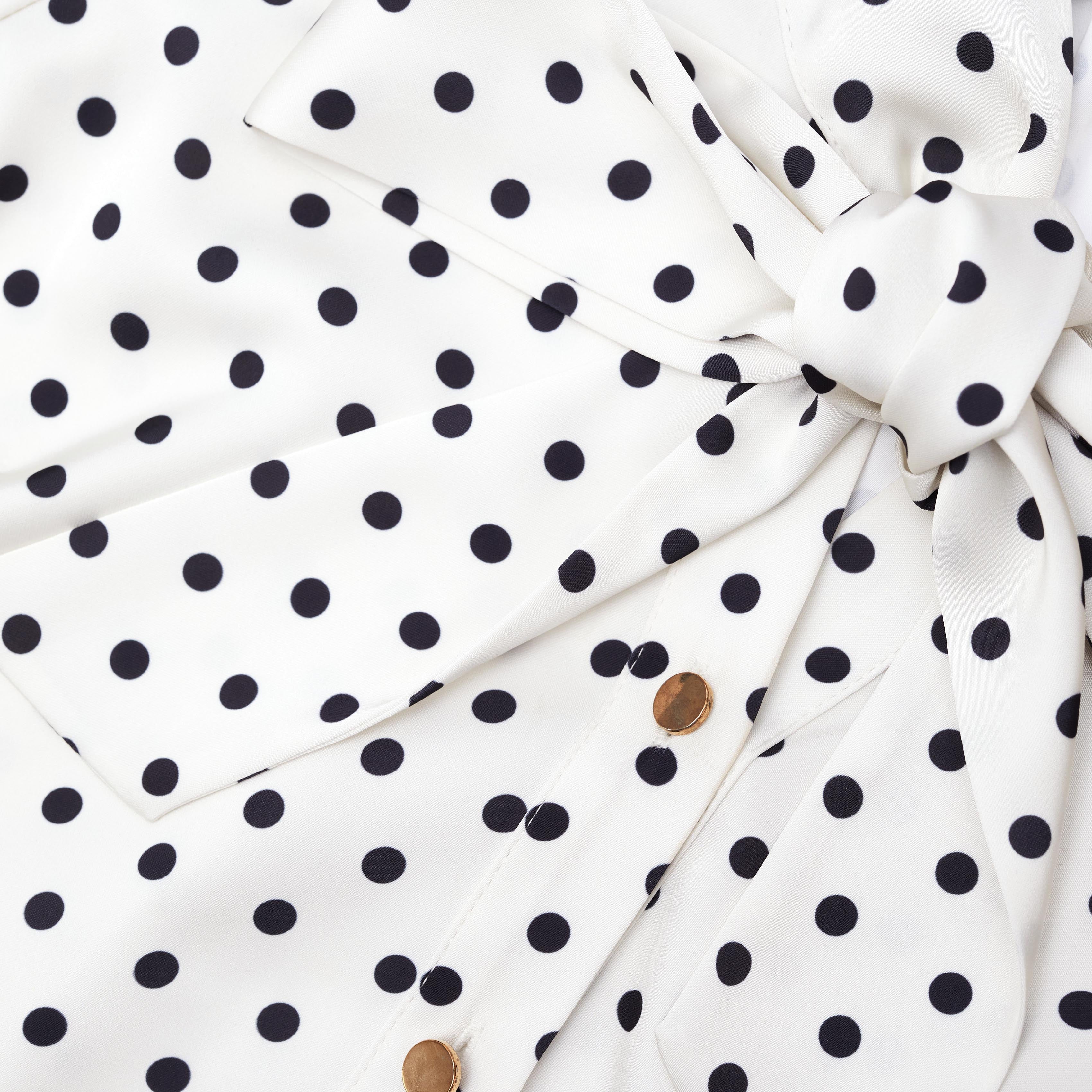 Cream Polka Dot Satin Midi Dress - Image 5