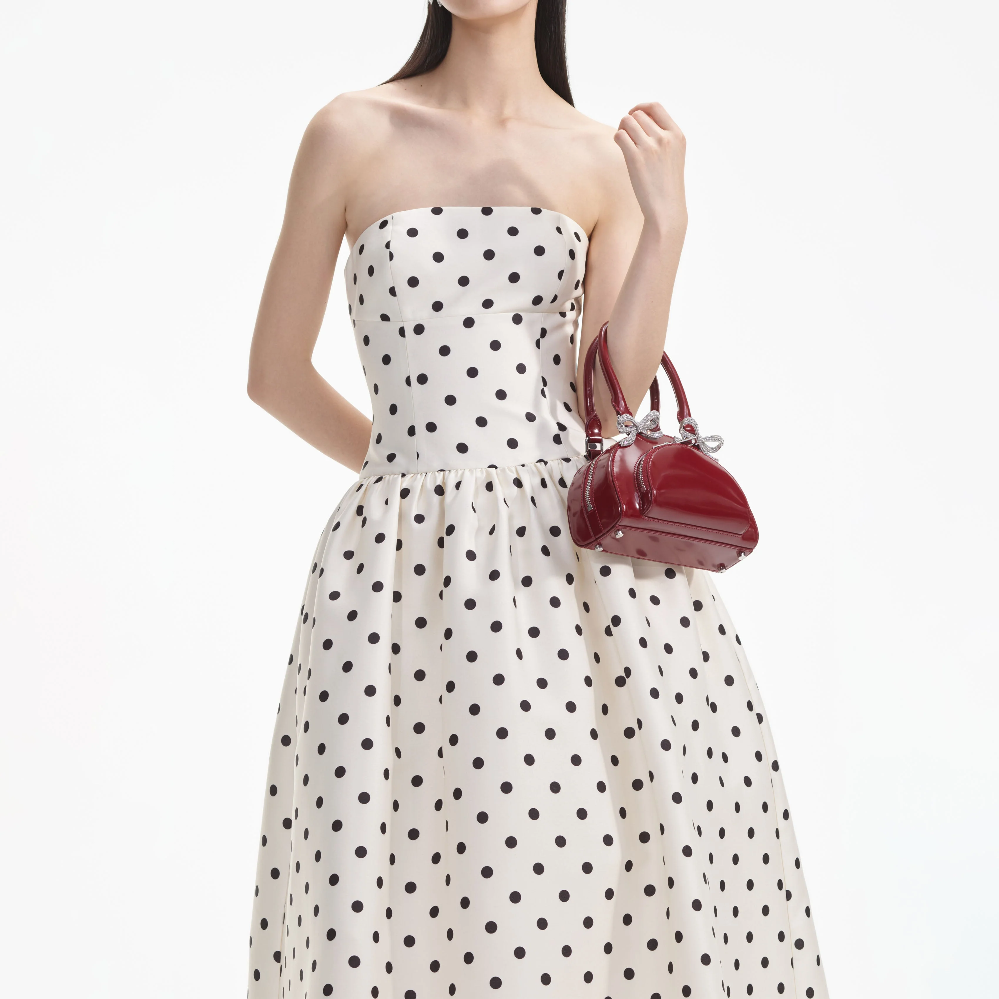 Cream Polka Dot Taffeta Midi Dress - Image 6