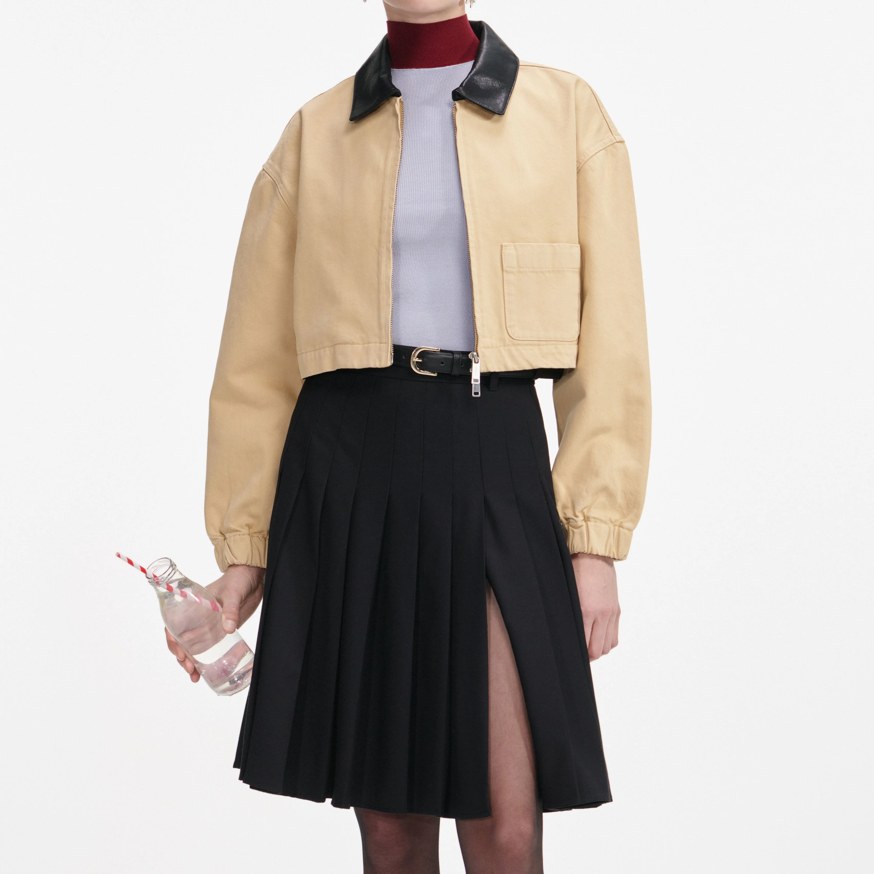 Beige Denim Cropped Jacket - Image 4