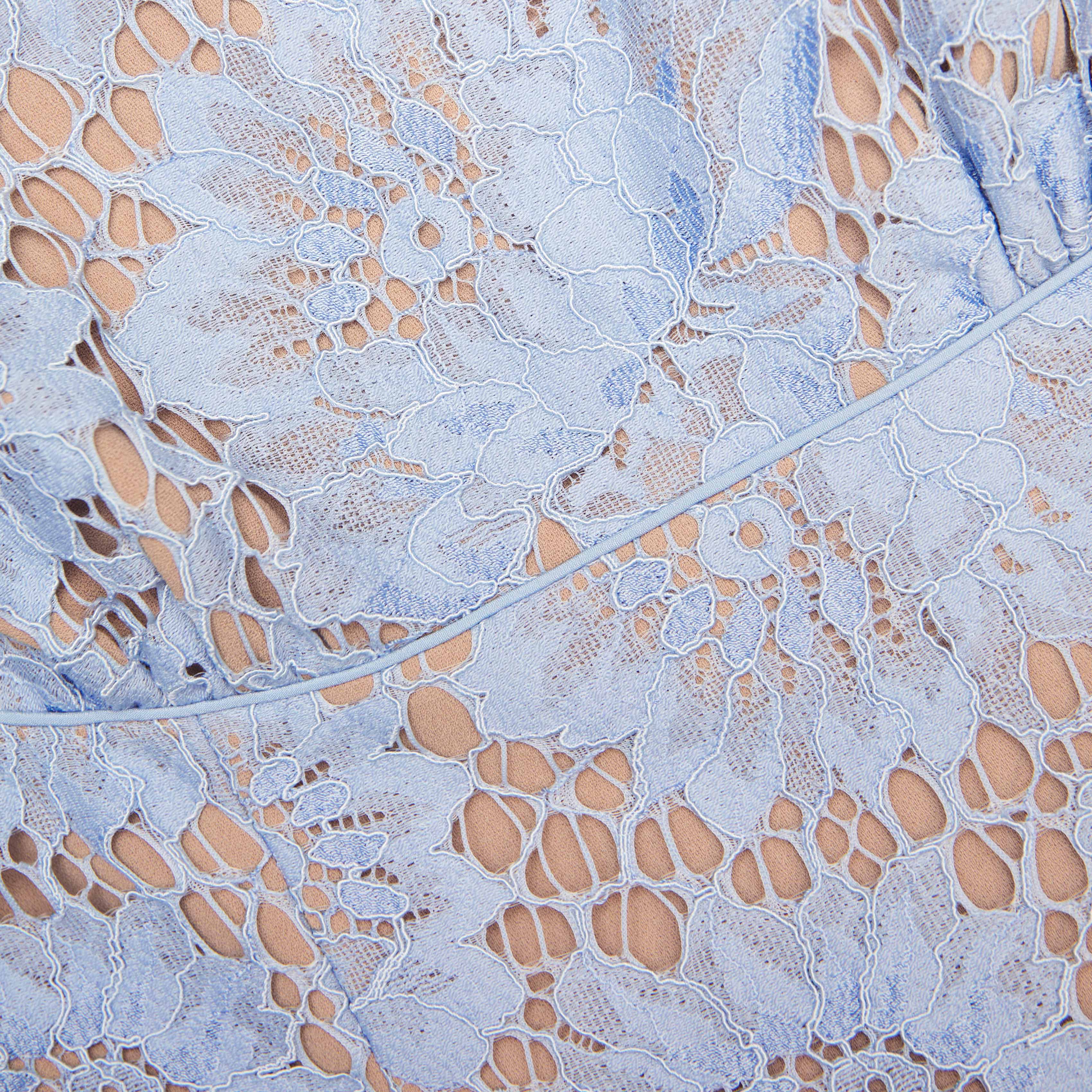 Blue Floral Lace Midi Dress - Image 5