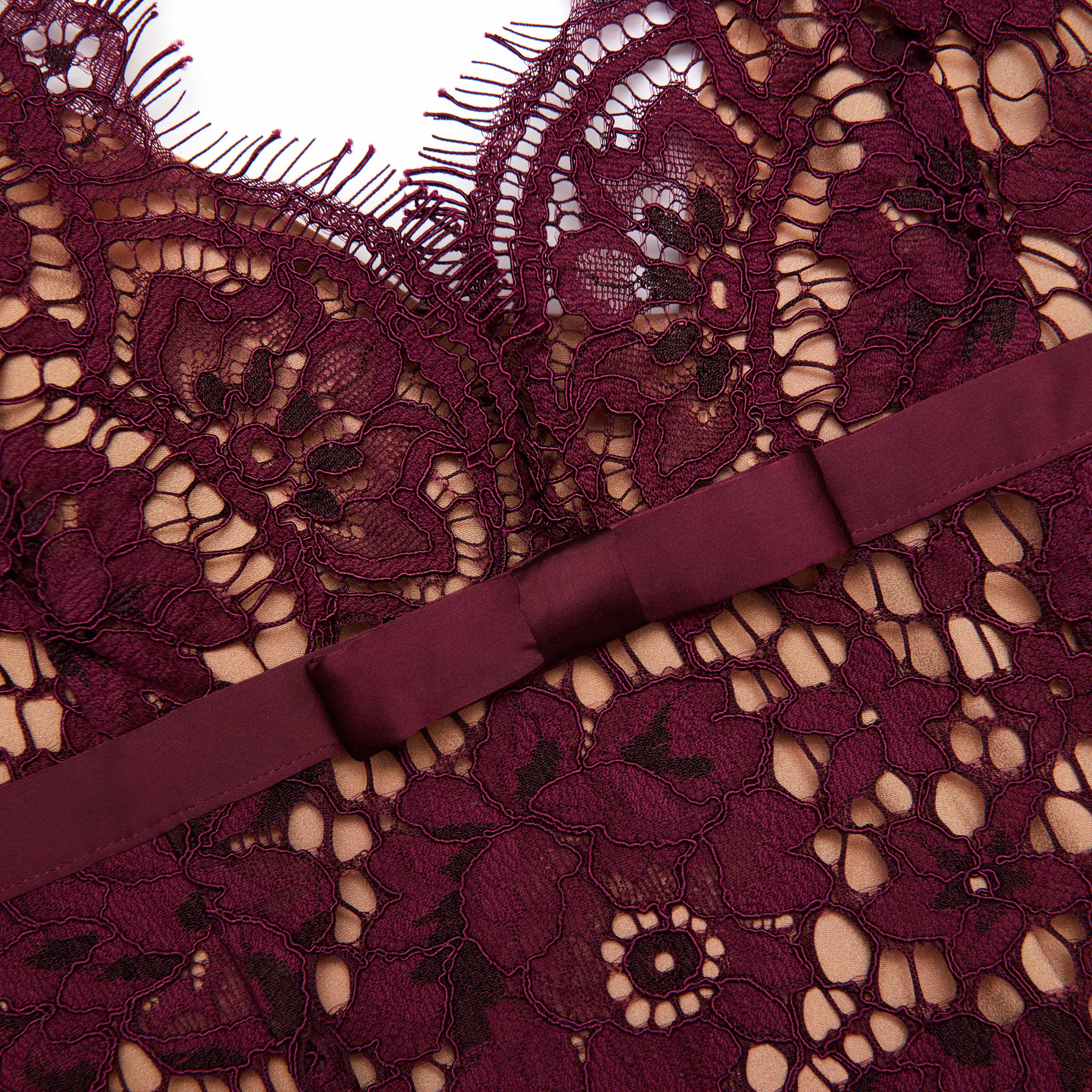 Burgundy Floral Lace Midi Dress - Image 5