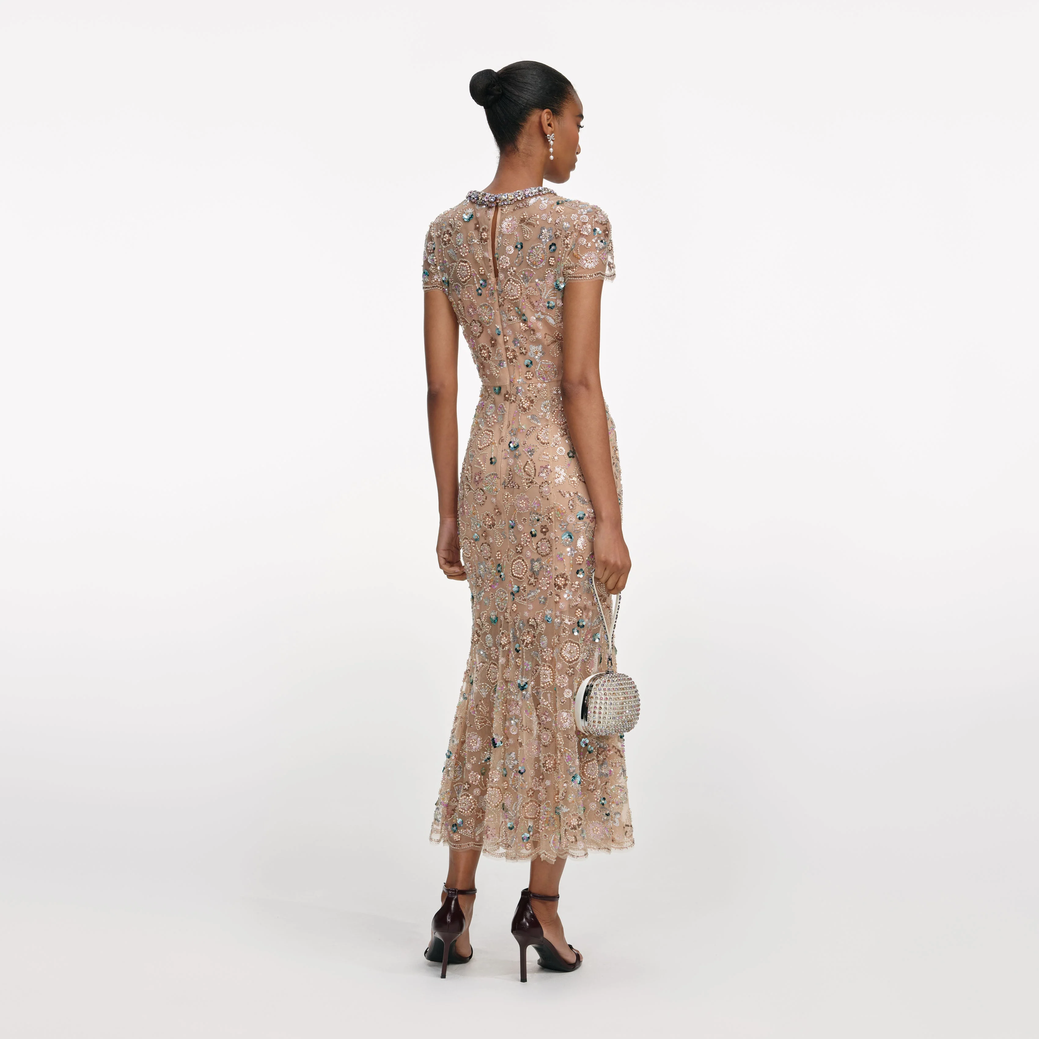 Champagne Sequin Embroidered Midi Dress - Image 3