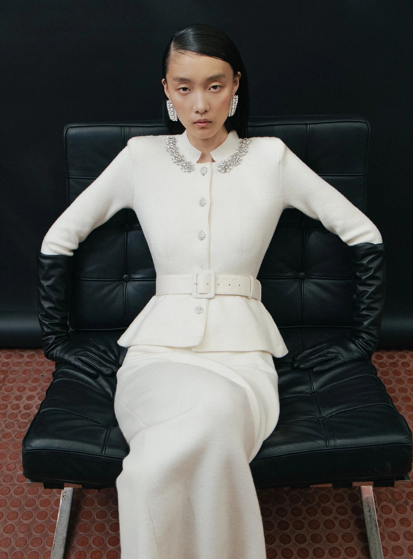 Cream Wool Peplum Knit Midi Dress - Image 6