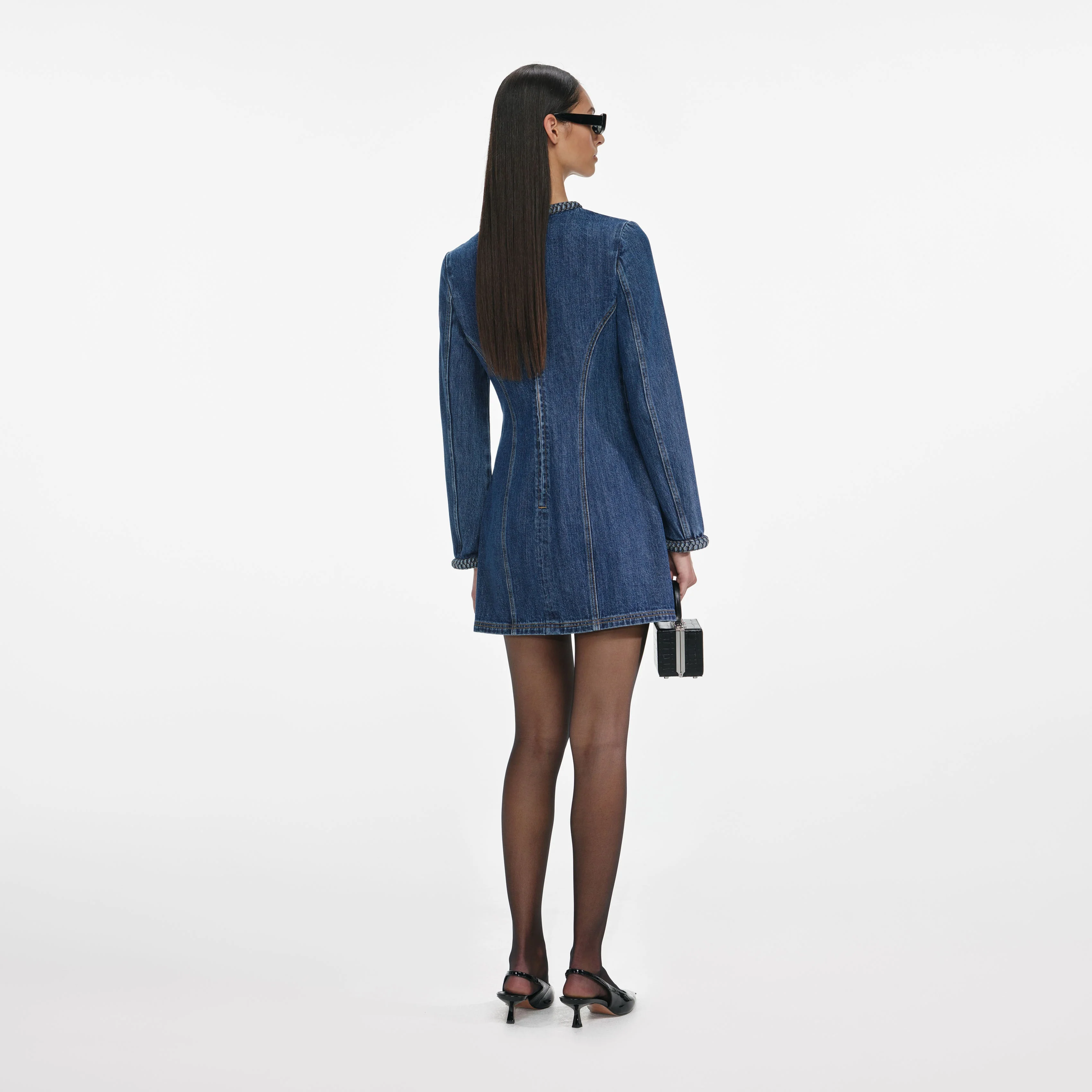 Denim Braided Mini Dress - Image 3