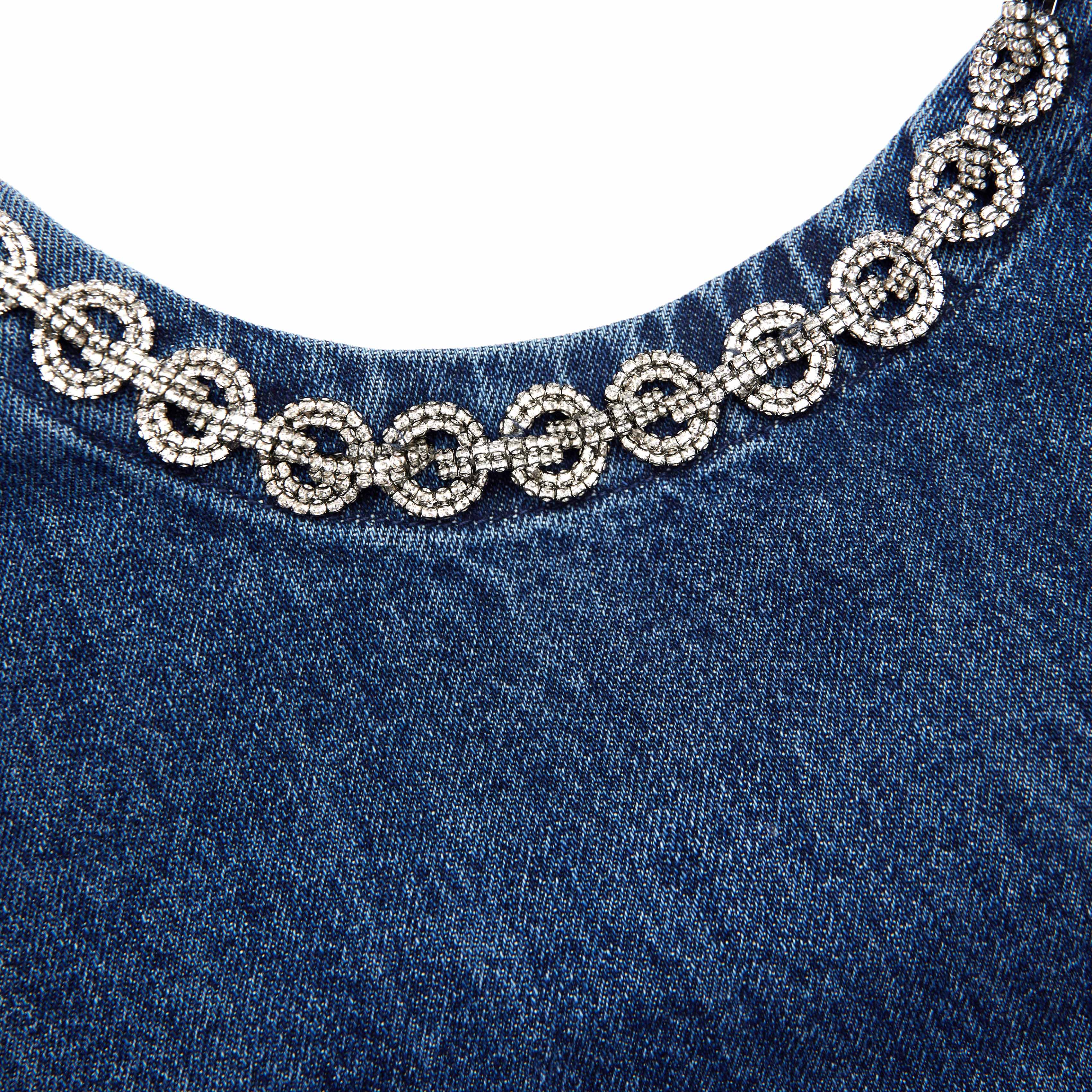 Denim Crystal Trim Mini Dress - Image 5