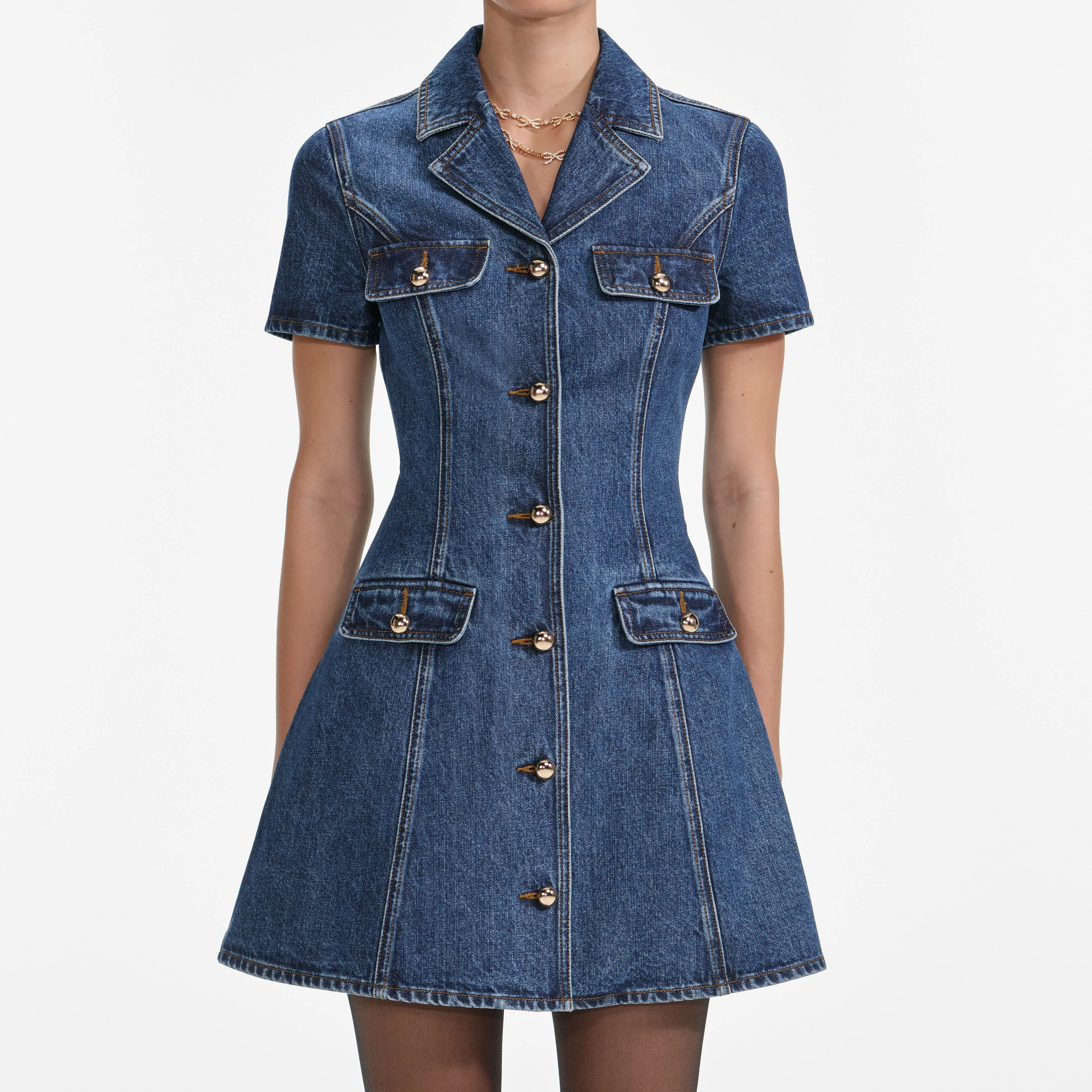 Denim Collared Mini Dress - Image 4