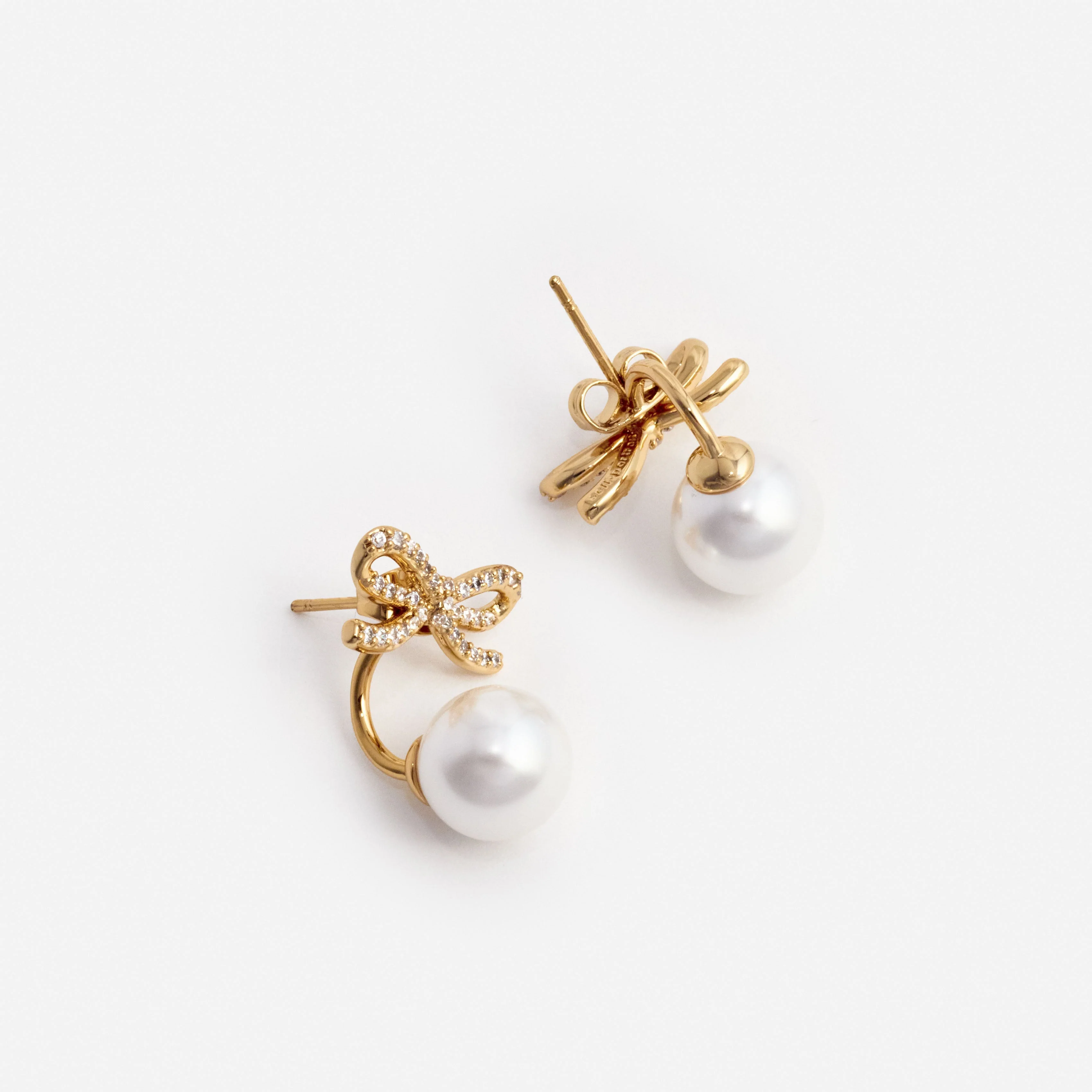 Gold Bow Pearl Jacket Earrings - Image 3