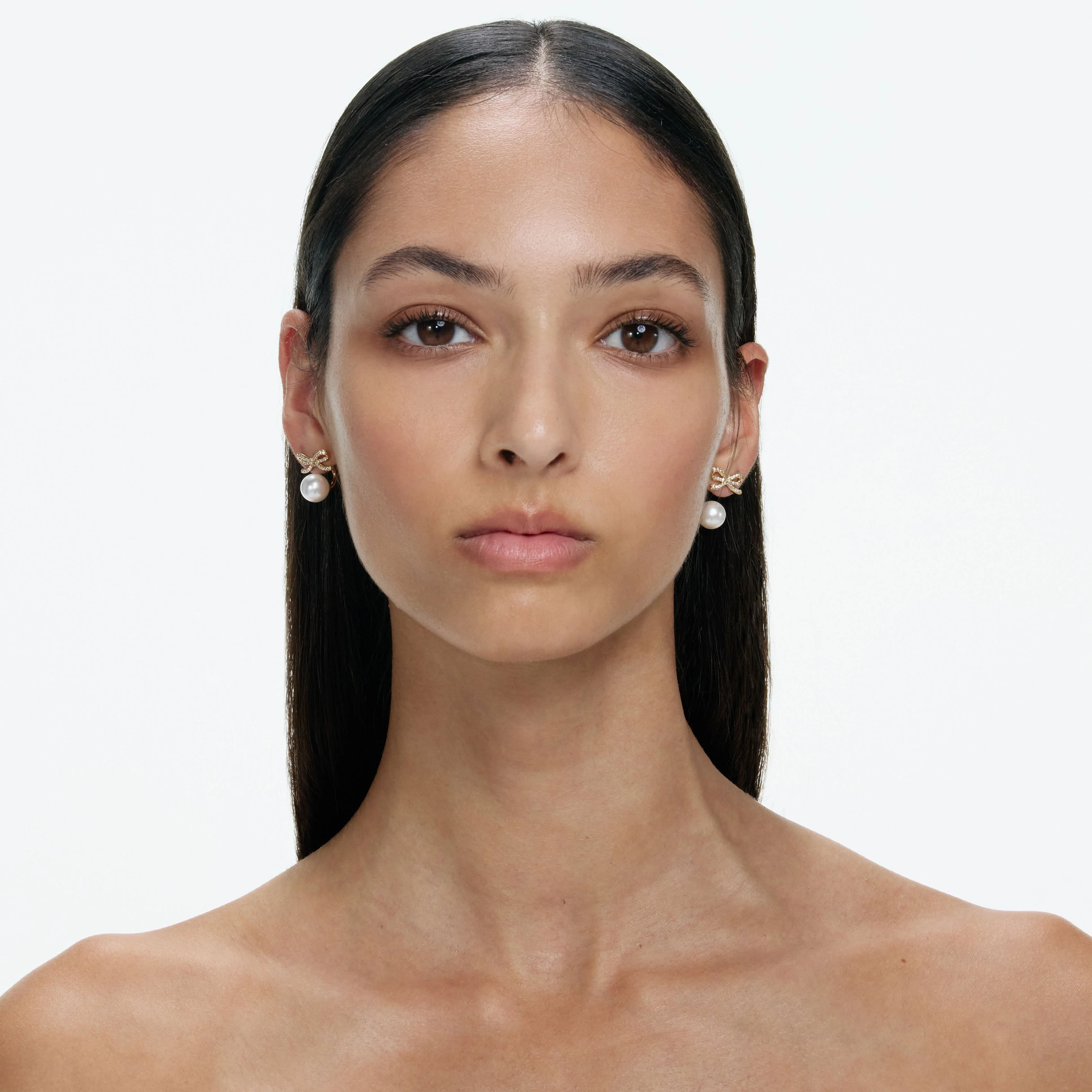 Gold Bow Pearl Jacket Earrings - Image 4