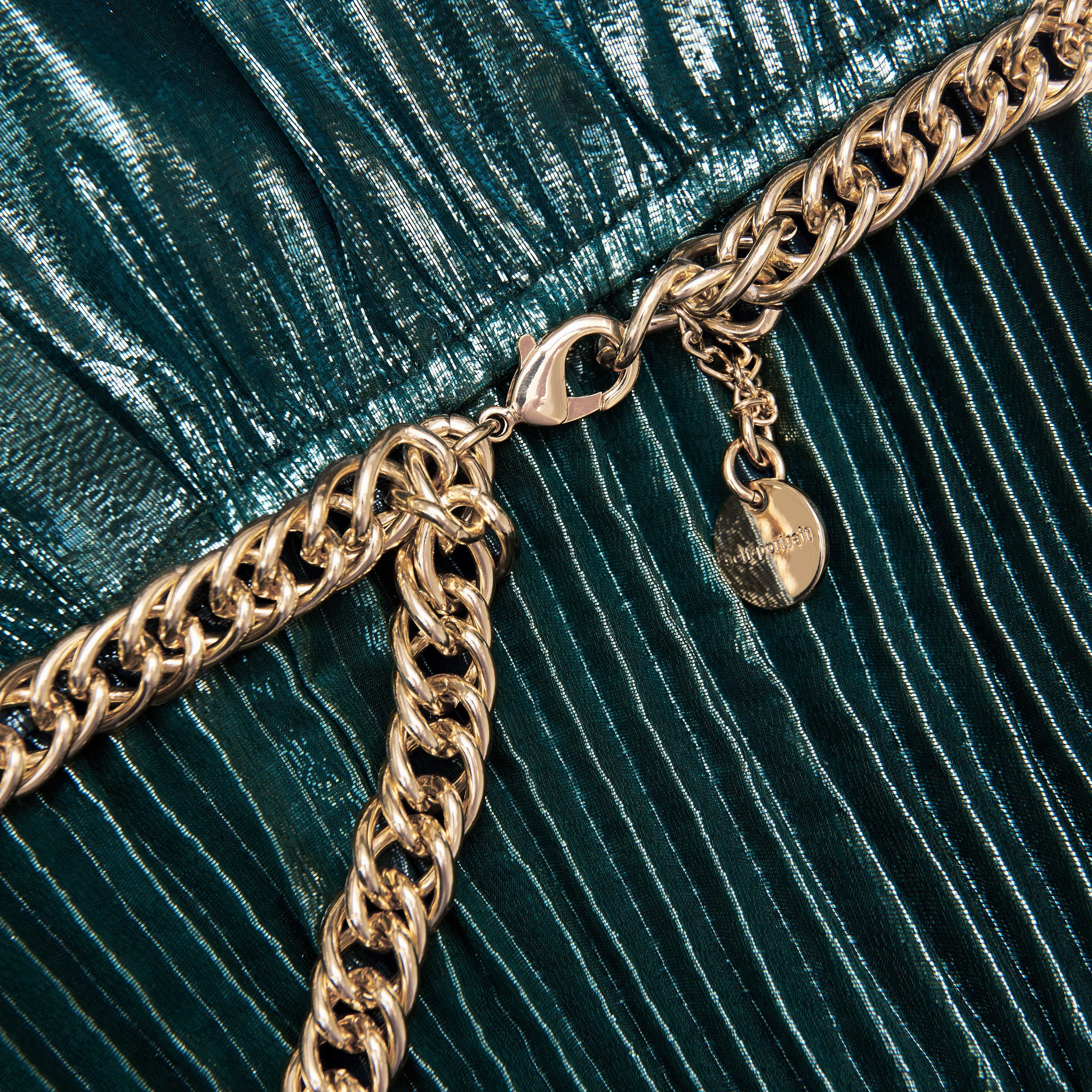 Green Metallic Tie Neck Maxi Dress - Image 5