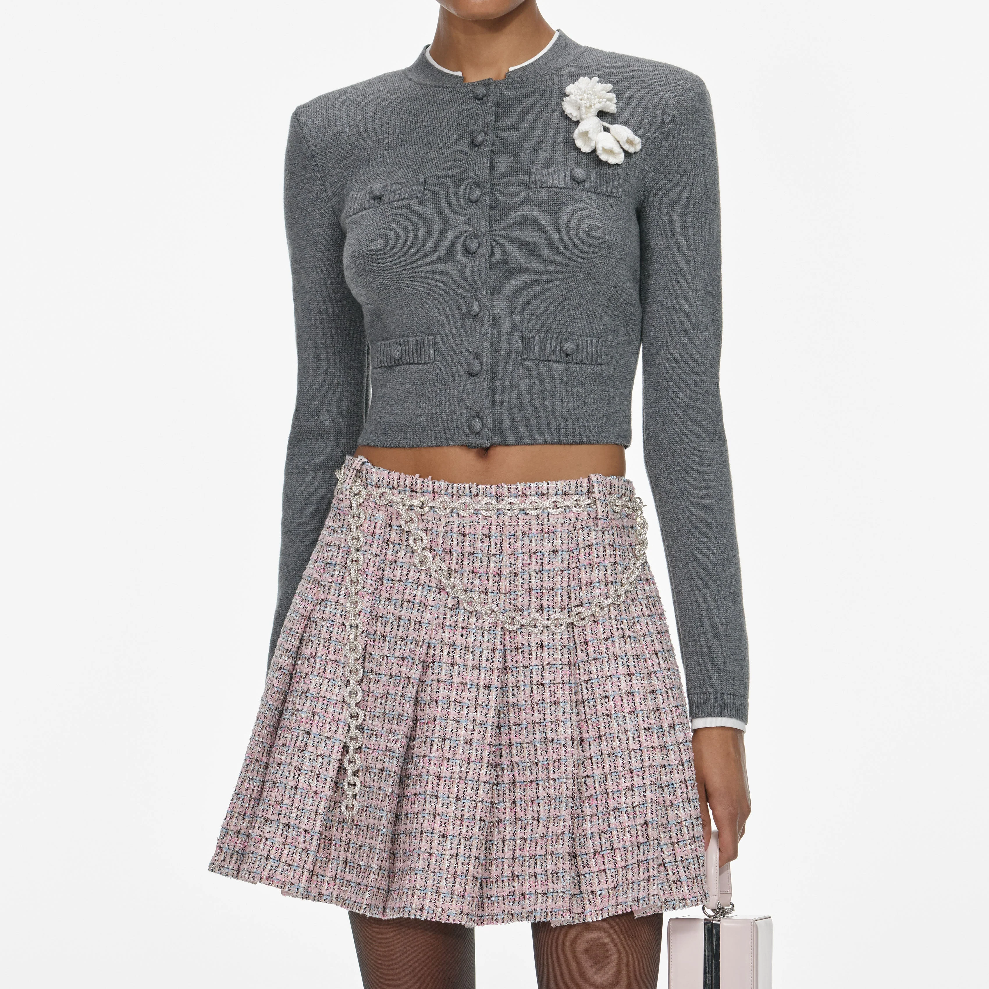 Grey Crochet Flower Cardigan - Image 4