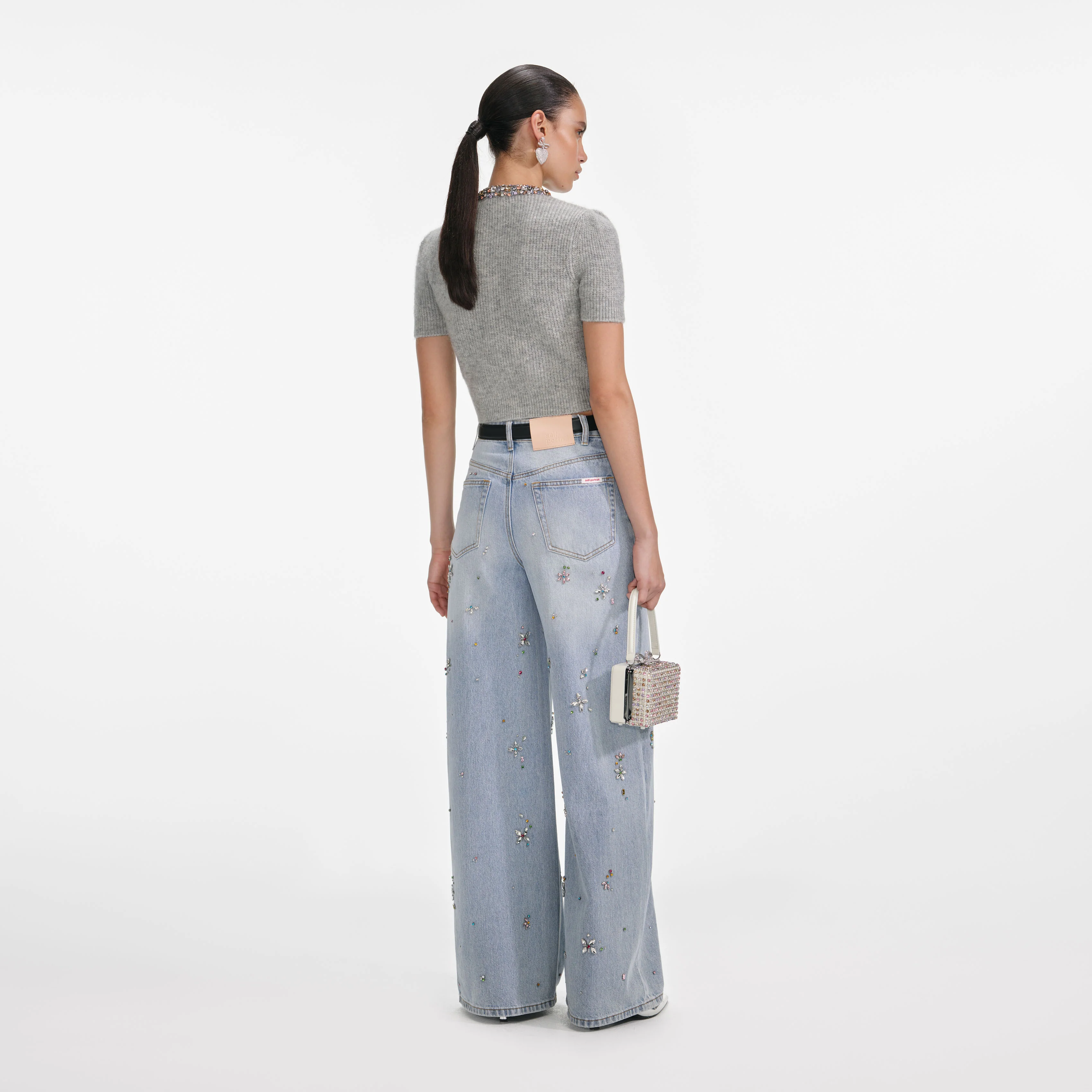 Grey Embellished Trim Knit Top - Image 3