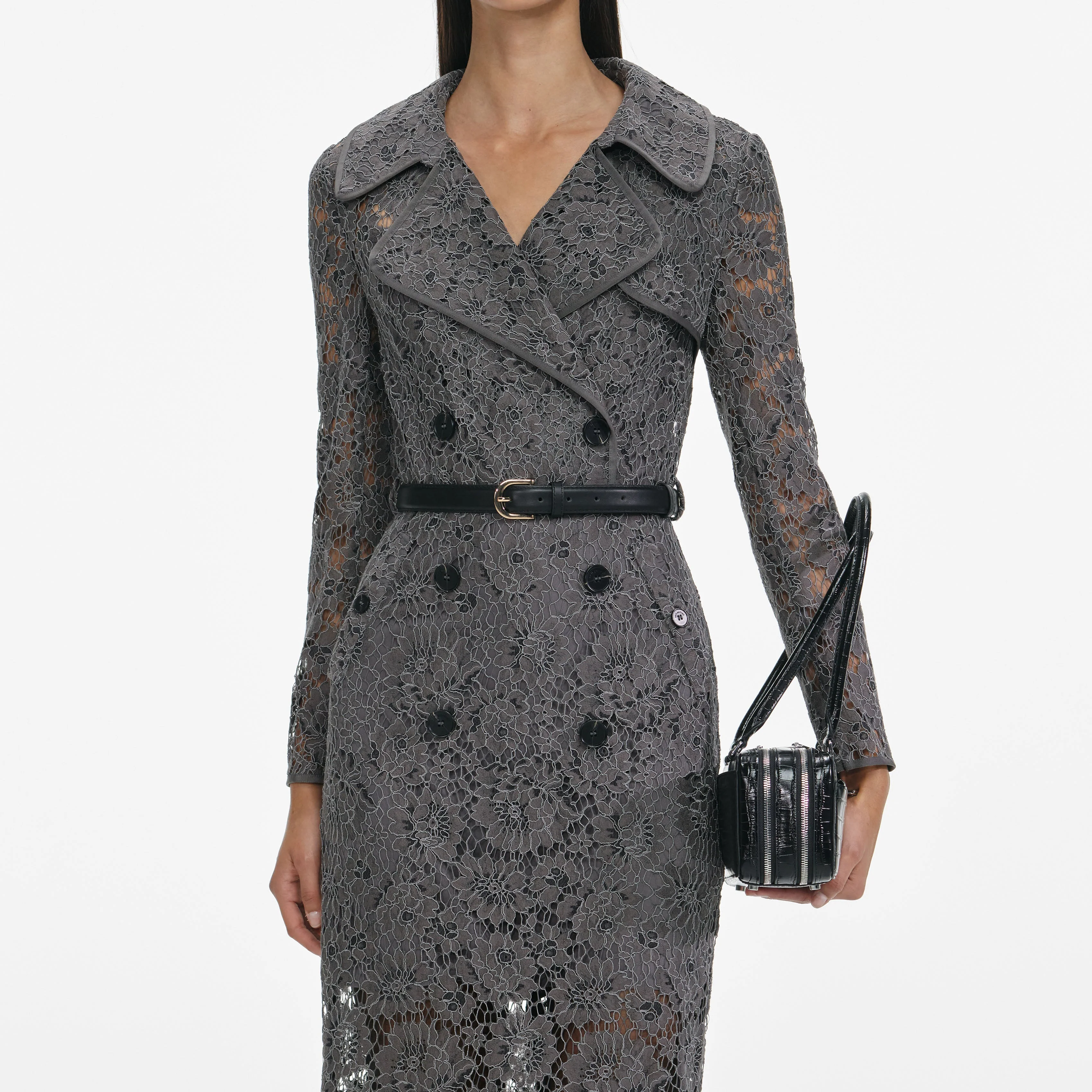 Grey Floral Lace Midi Dress - Image 4
