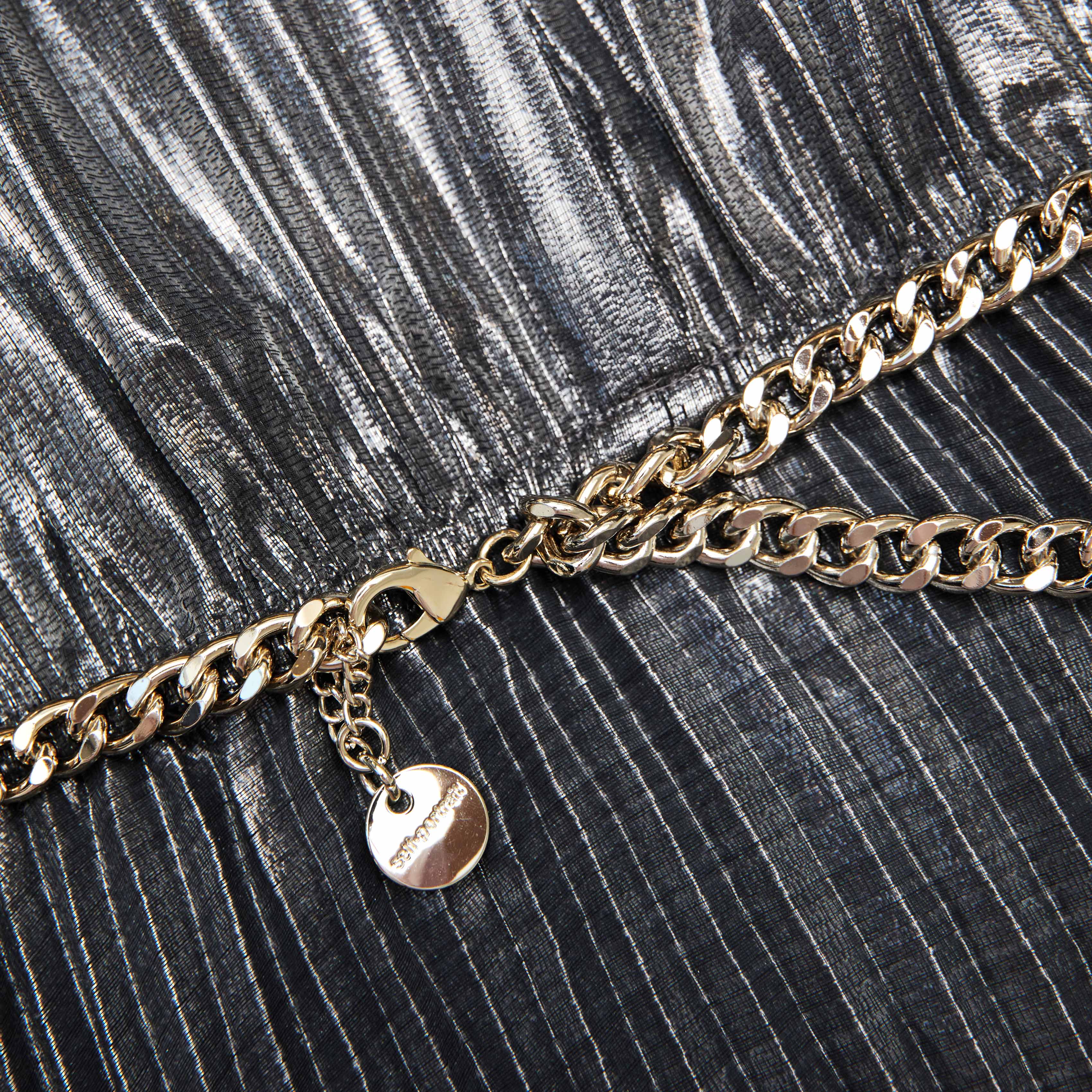 Grey Metallic Tie Neck Maxi Dress - Image 5