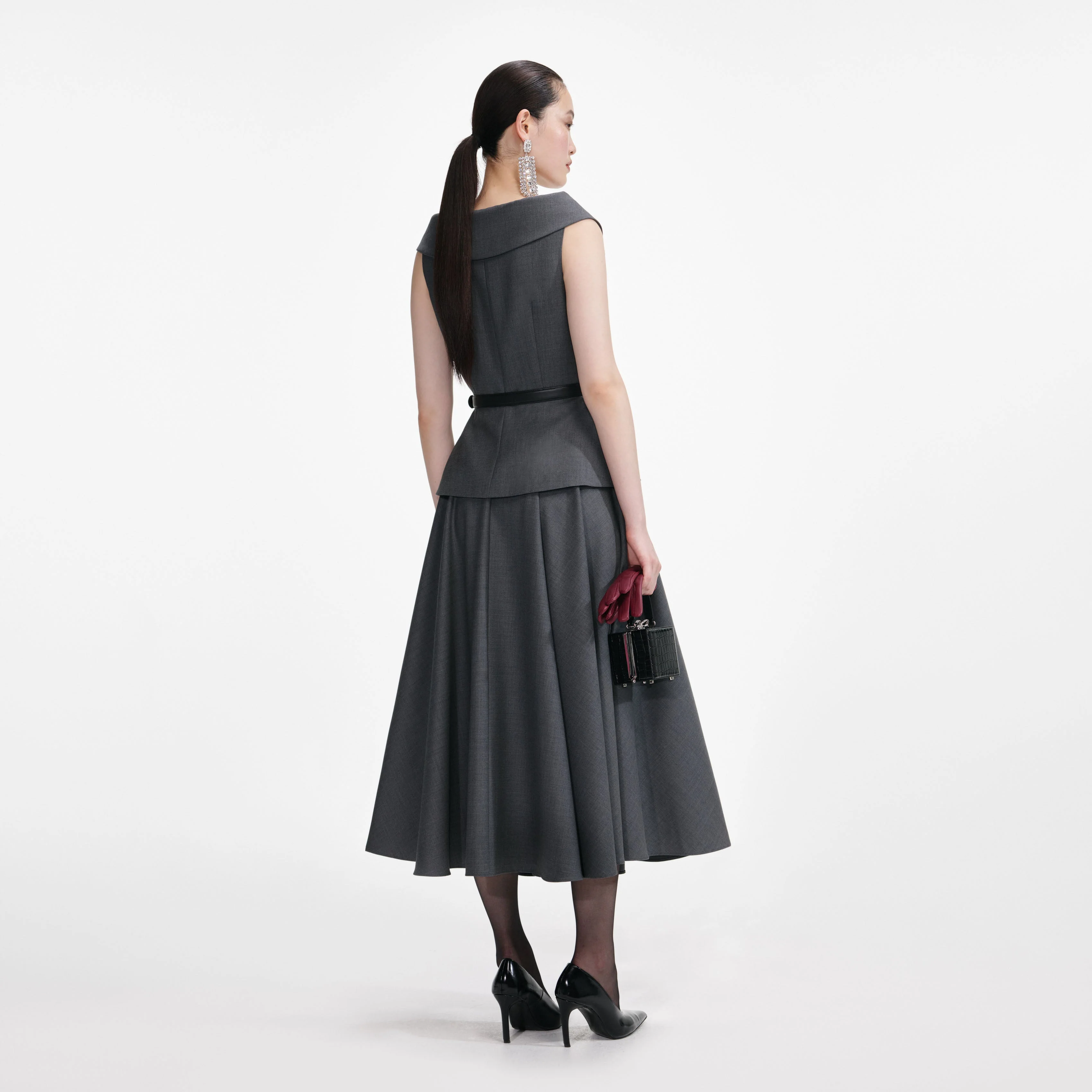 Grey Wool Tailored Midi Dress - Image 3