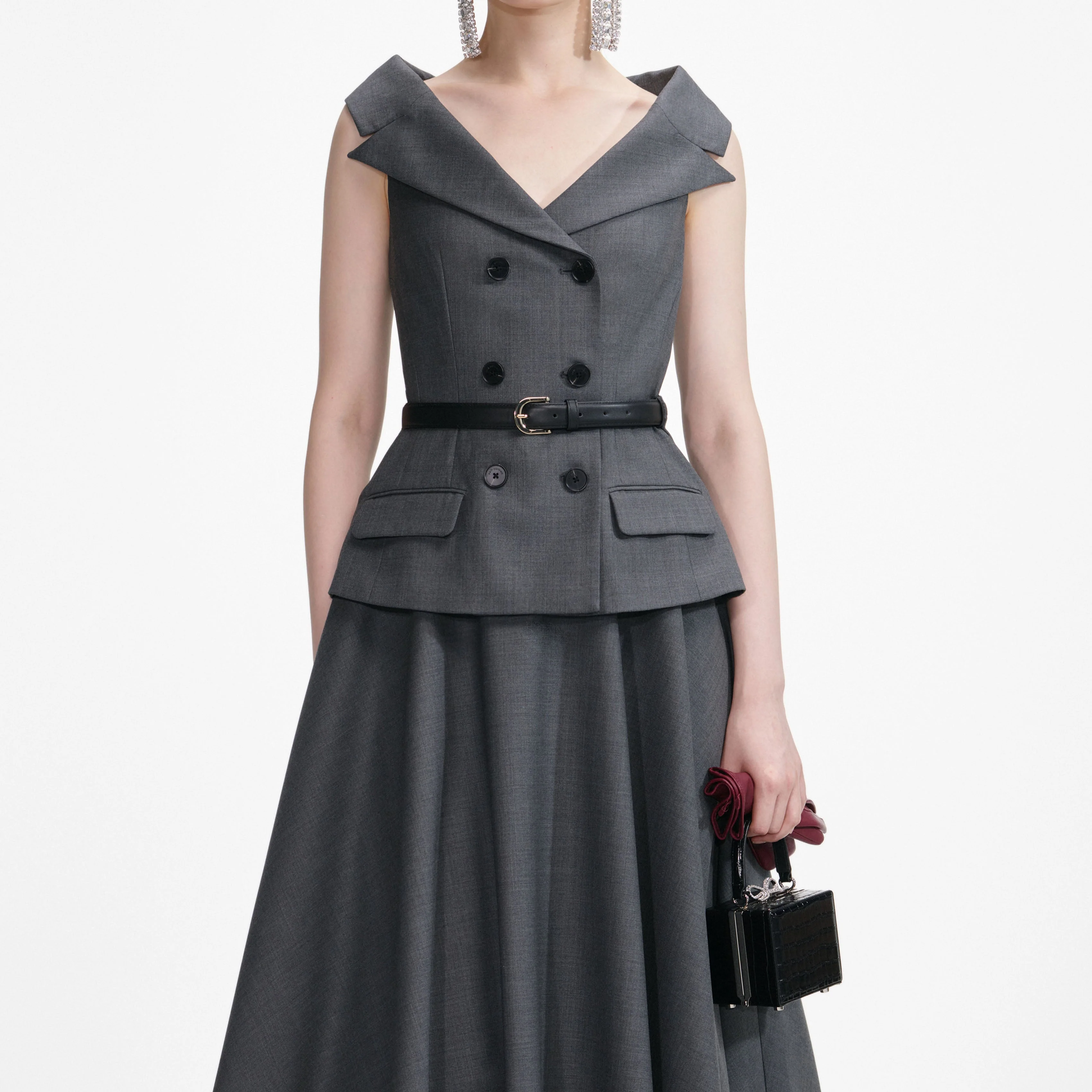 Grey Wool Tailored Midi Dress - Image 4