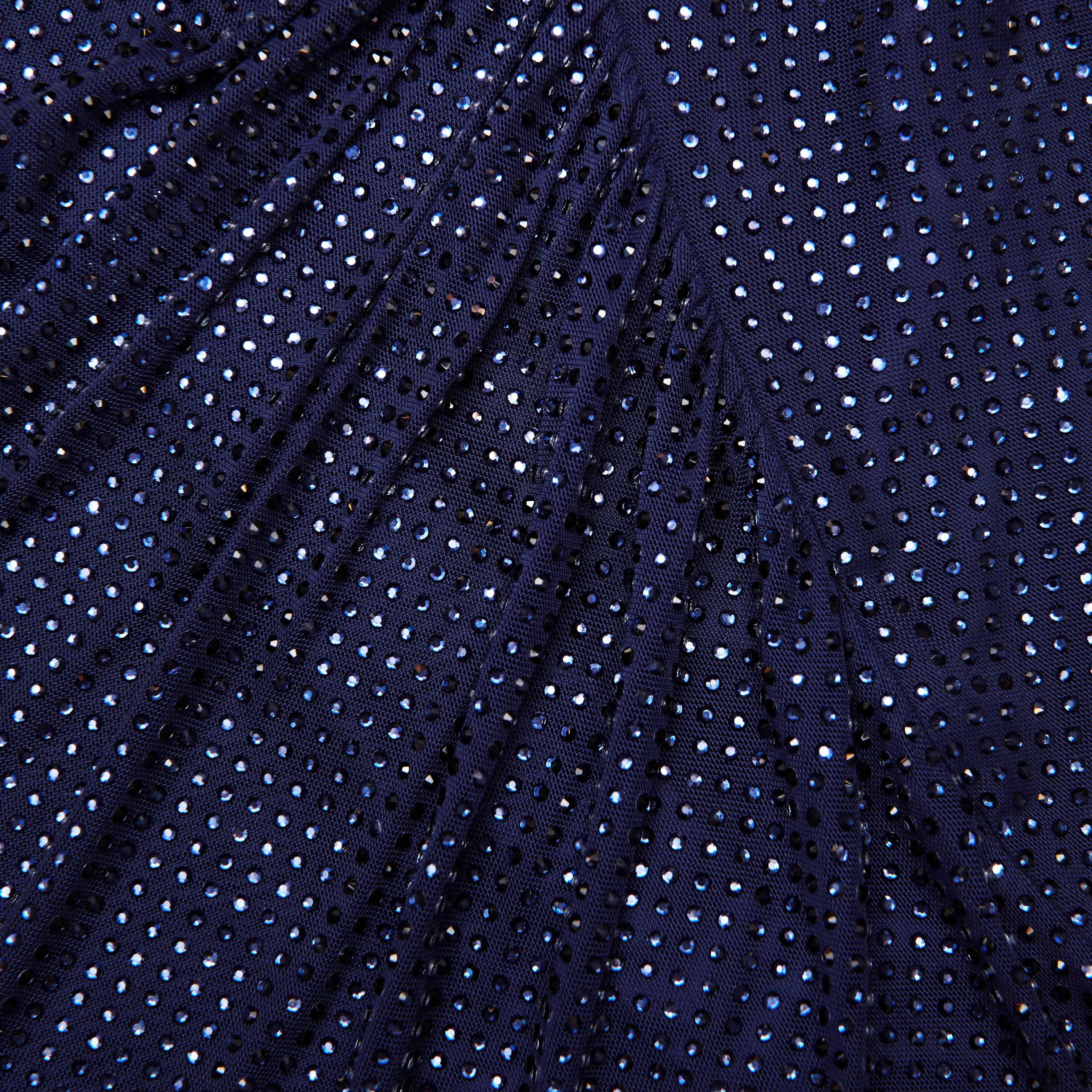 Navy Rhinestone Mesh Cut Out Midi Dress - Image 5