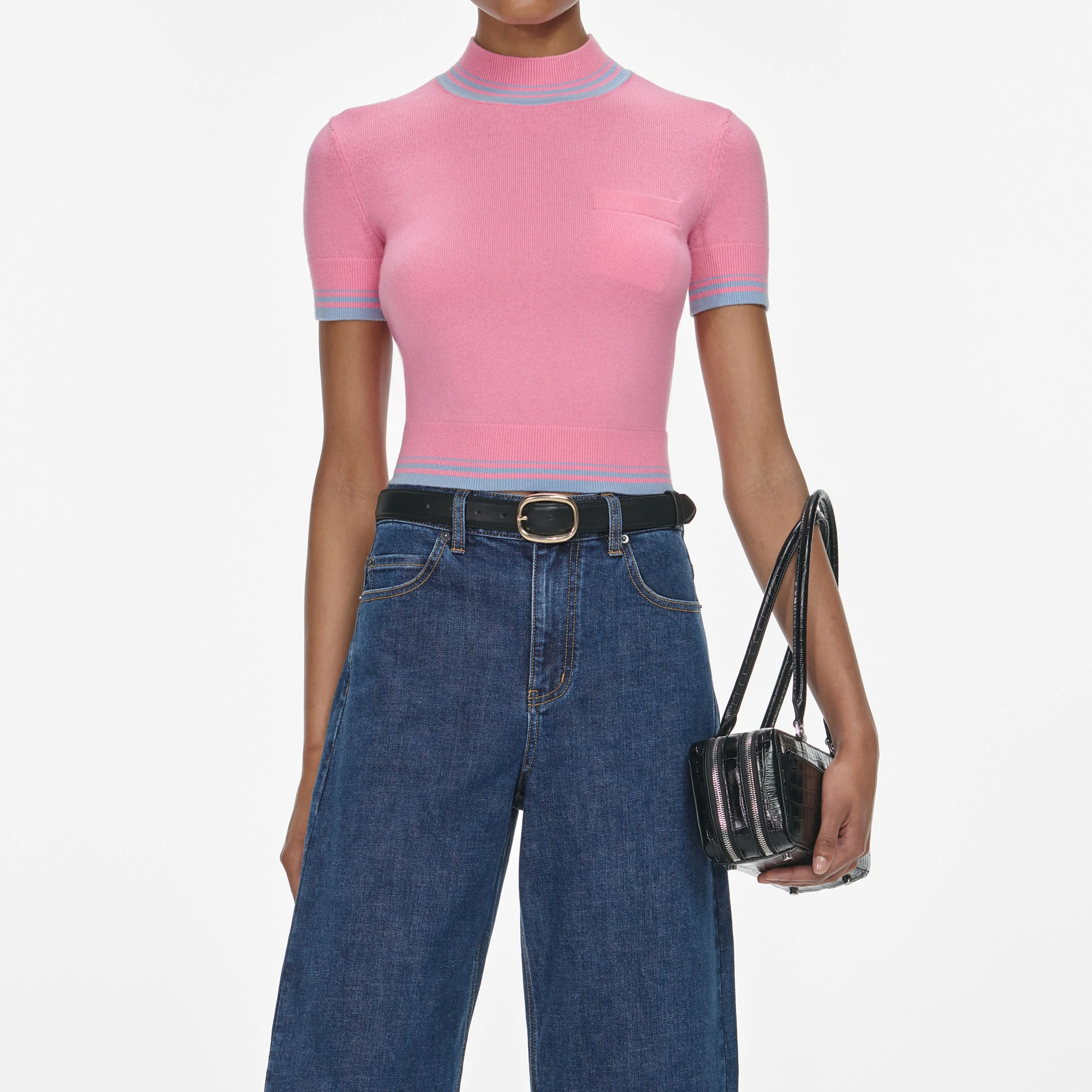 Pink Contrast Stripe Knit Top - Image 4