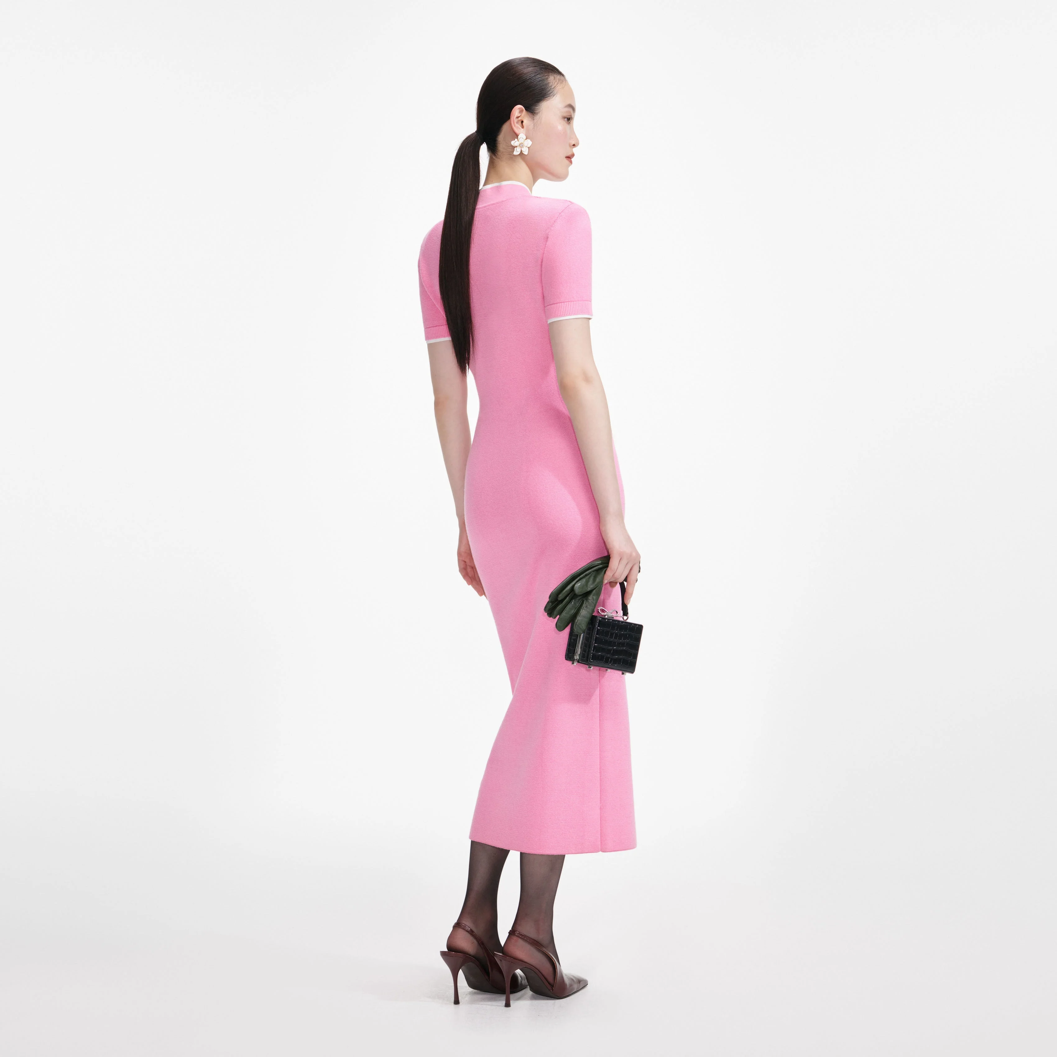 Pink Crochet Flower Knit Midi Dress - Image 3