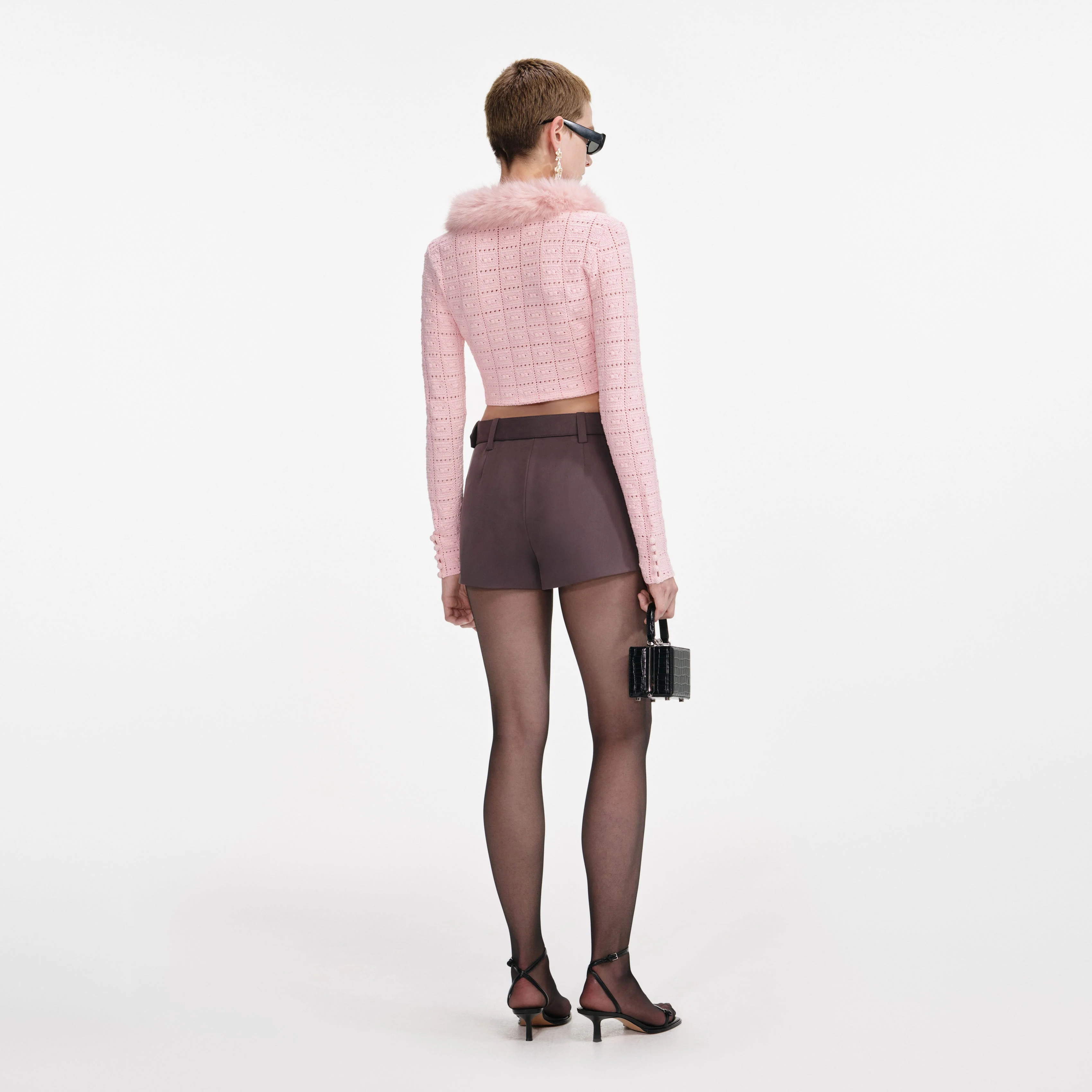 Pink Fur Collar Cardigan - Image 3