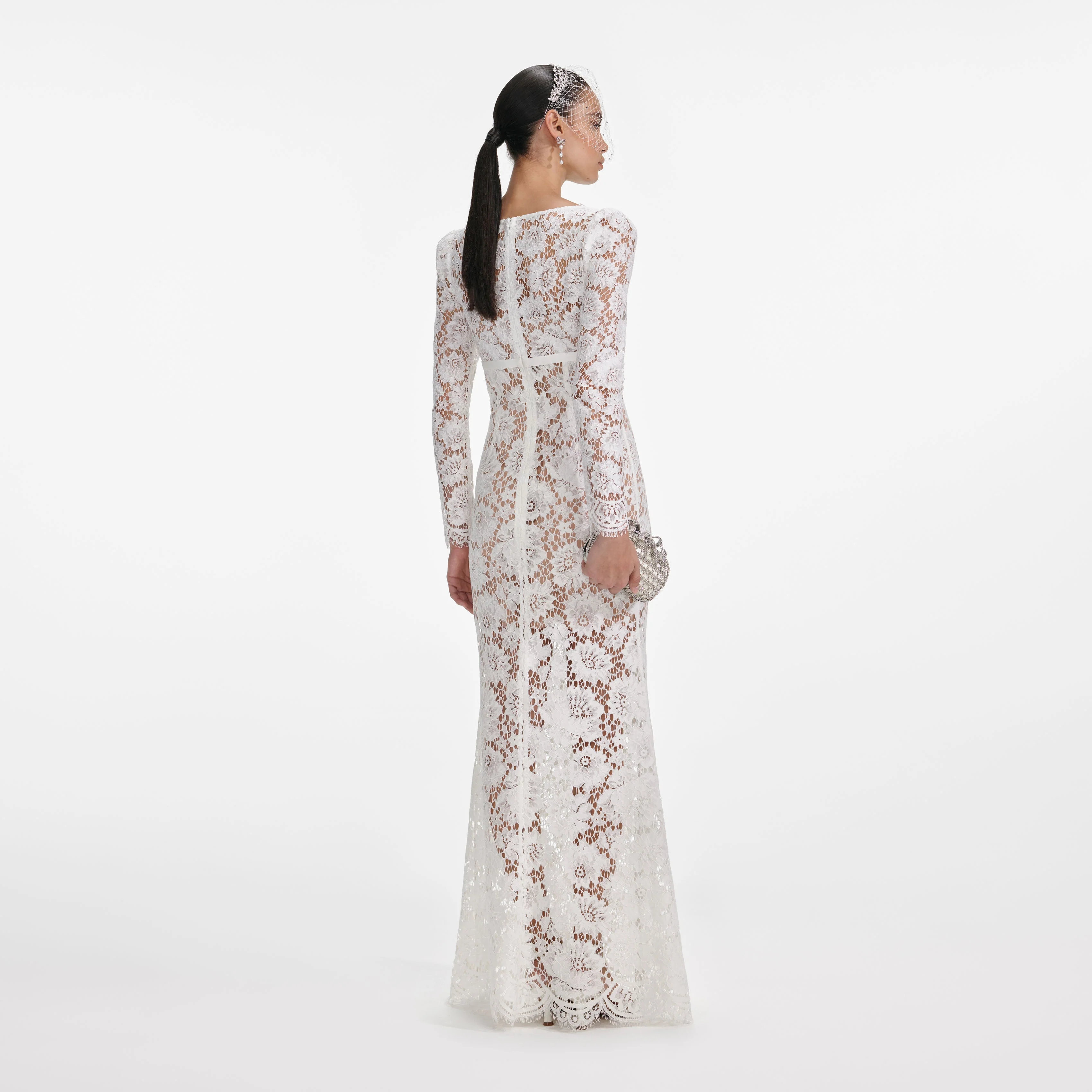 White Floral Lace Maxi Dress - Image 3