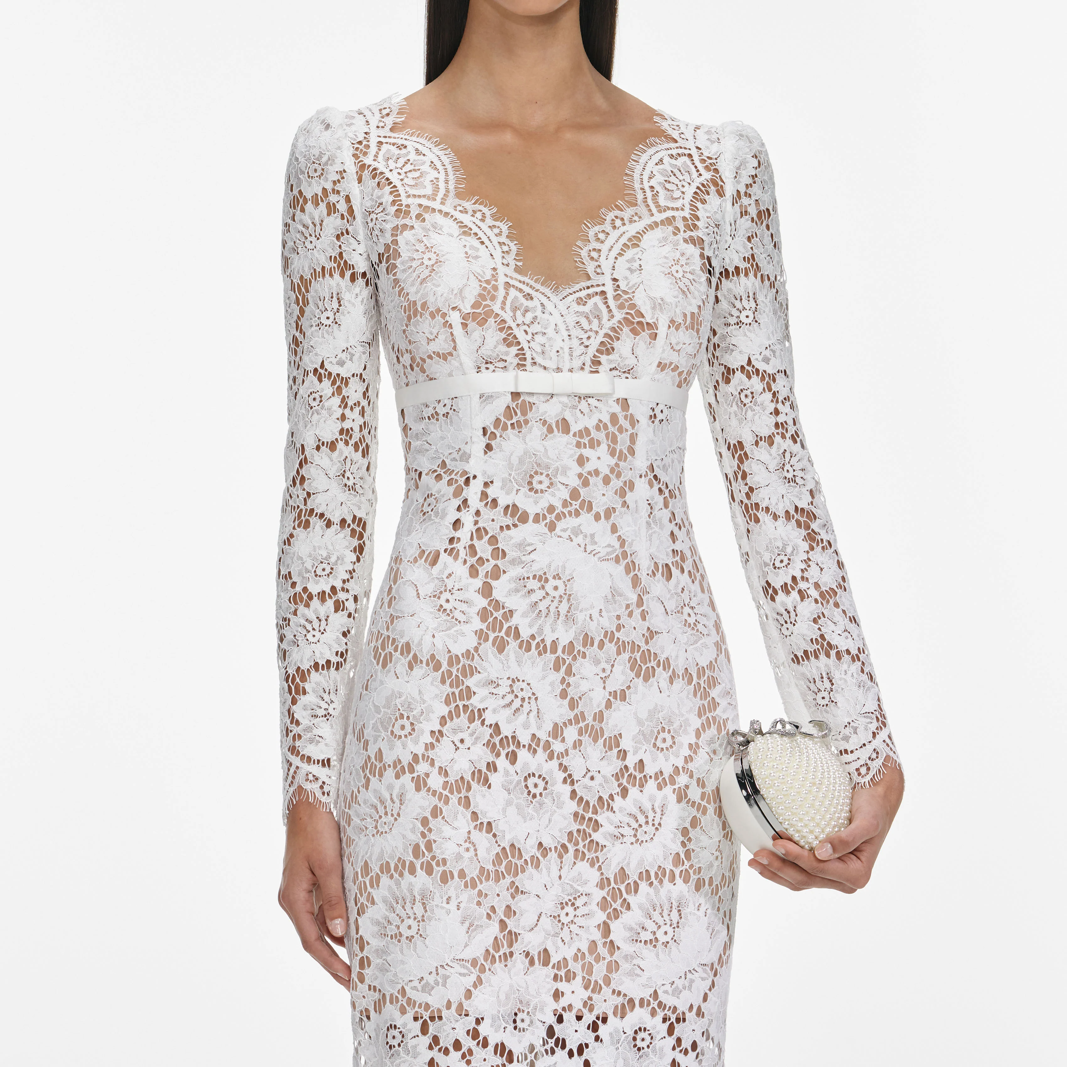 White Floral Lace Midi Dress - Image 4