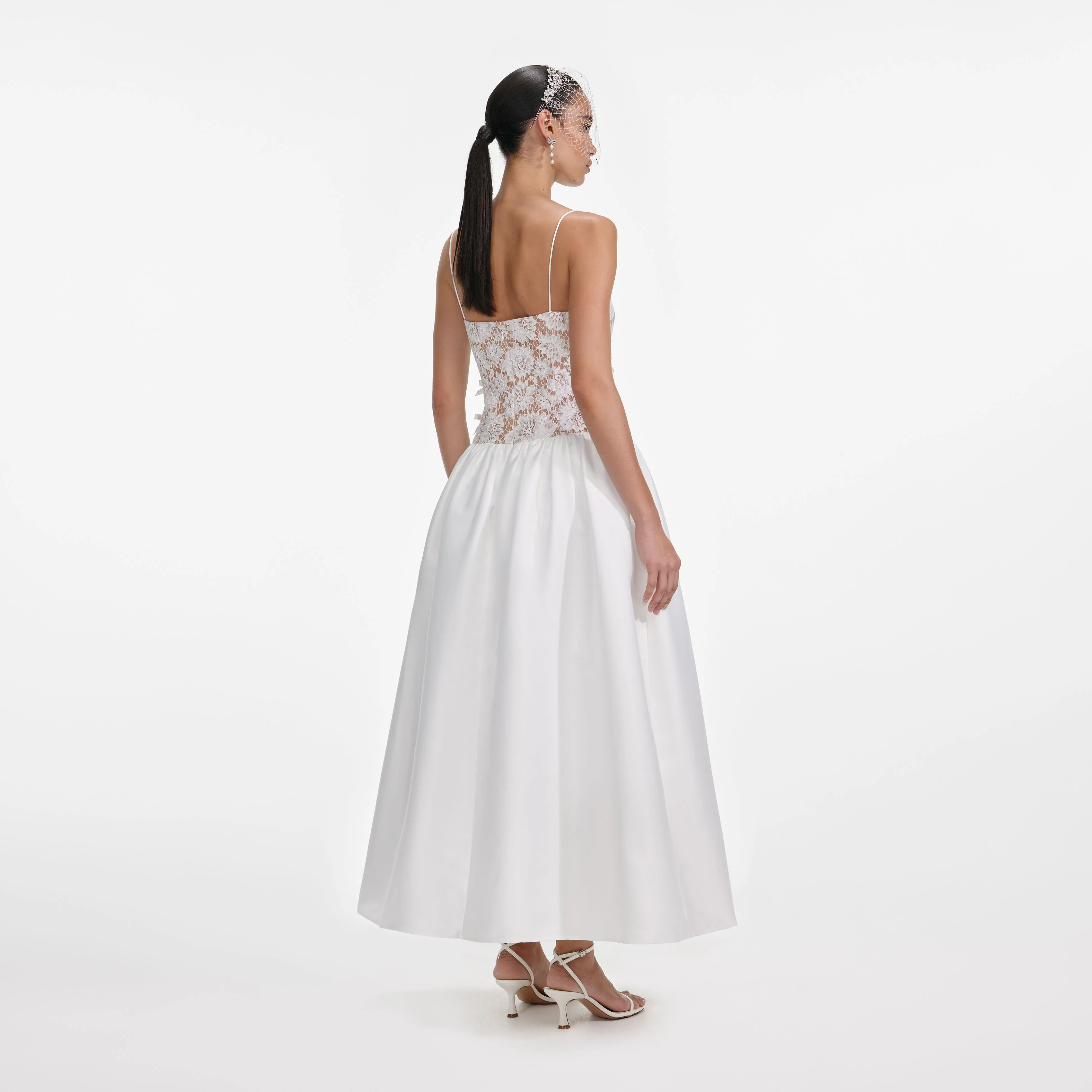 White Lace Taffeta Maxi Dress - Image 3