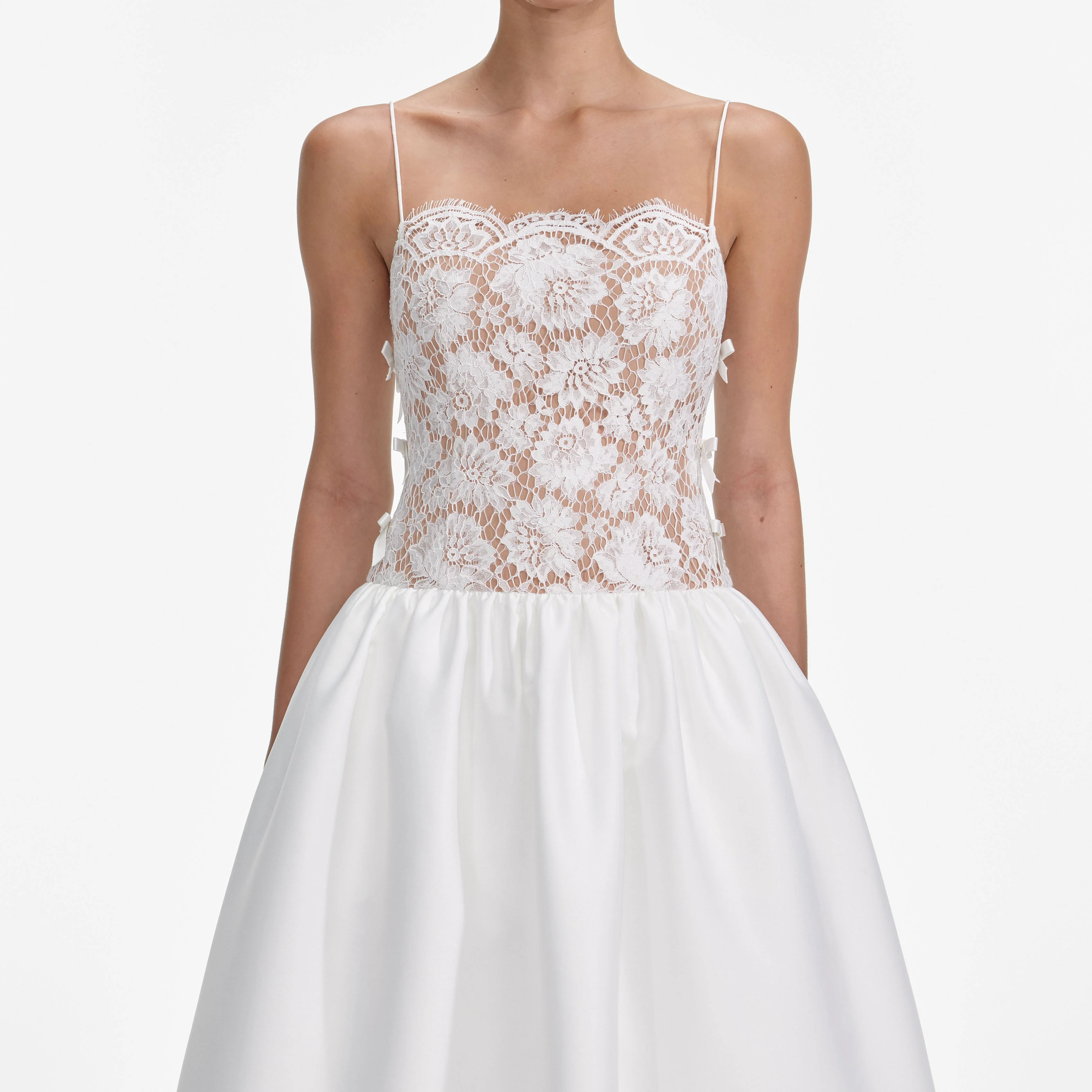 White Lace Taffeta Maxi Dress - Image 4