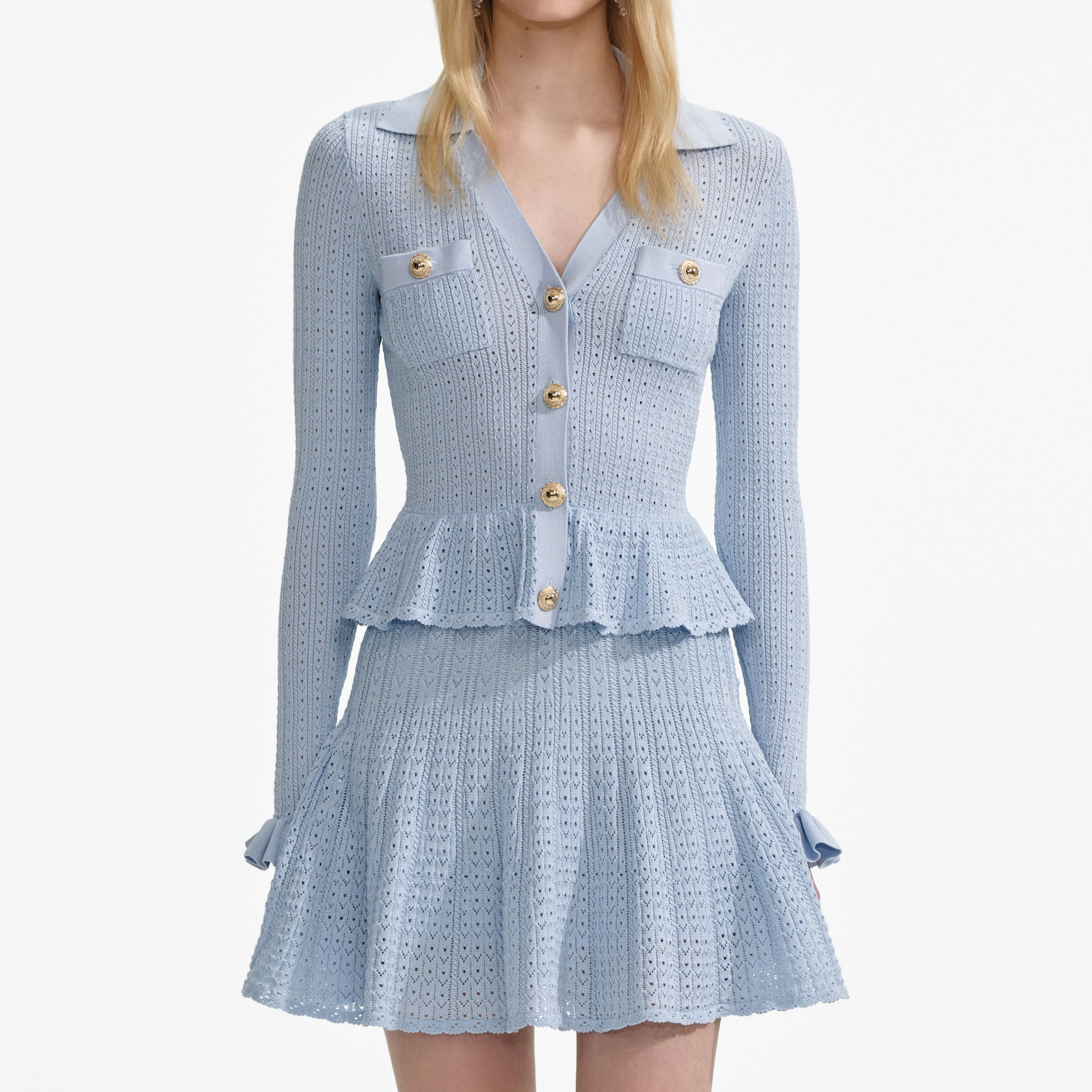 Blue Pointelle Knit Mini Dress - Image 4