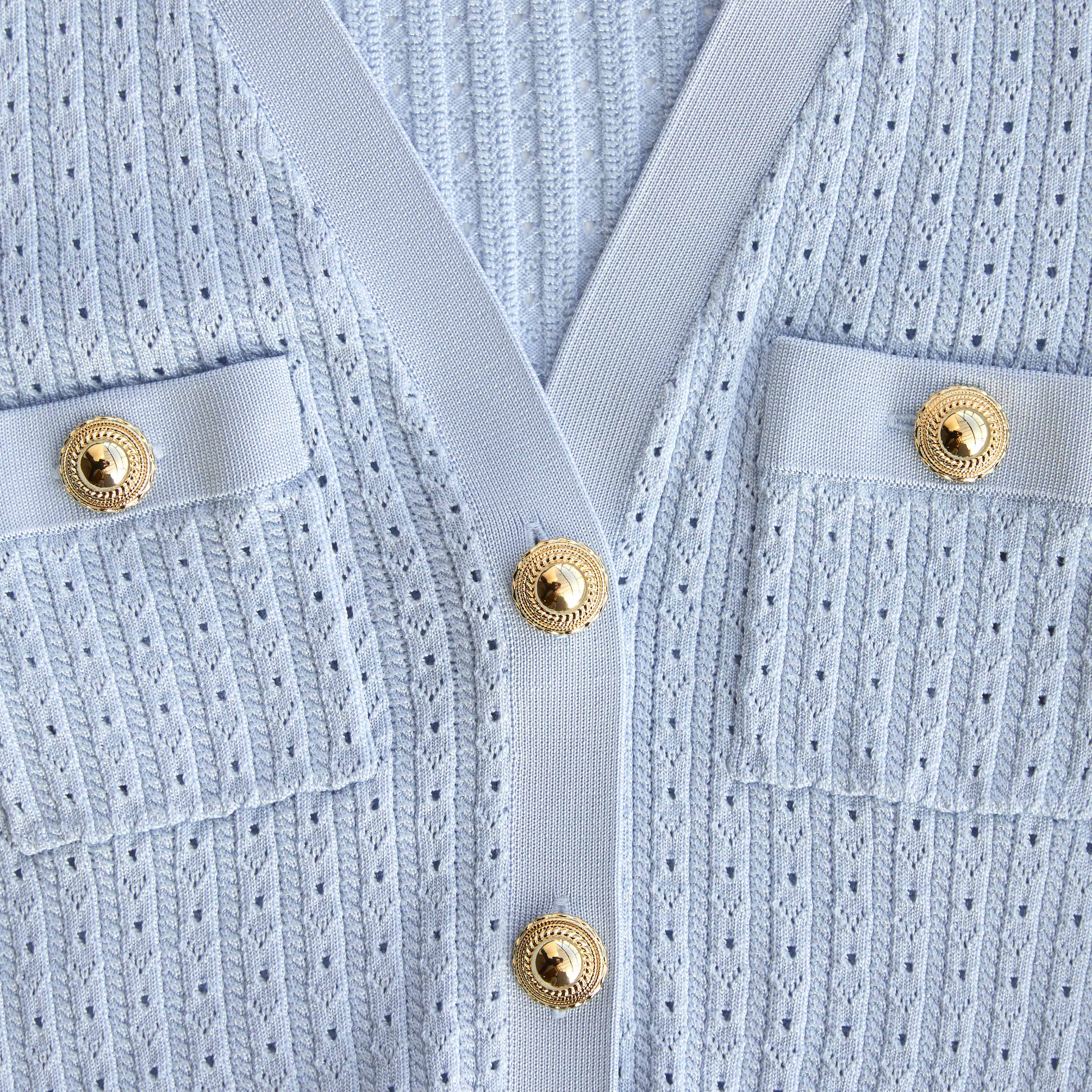 Blue Pointelle Knit Mini Dress - Image 5