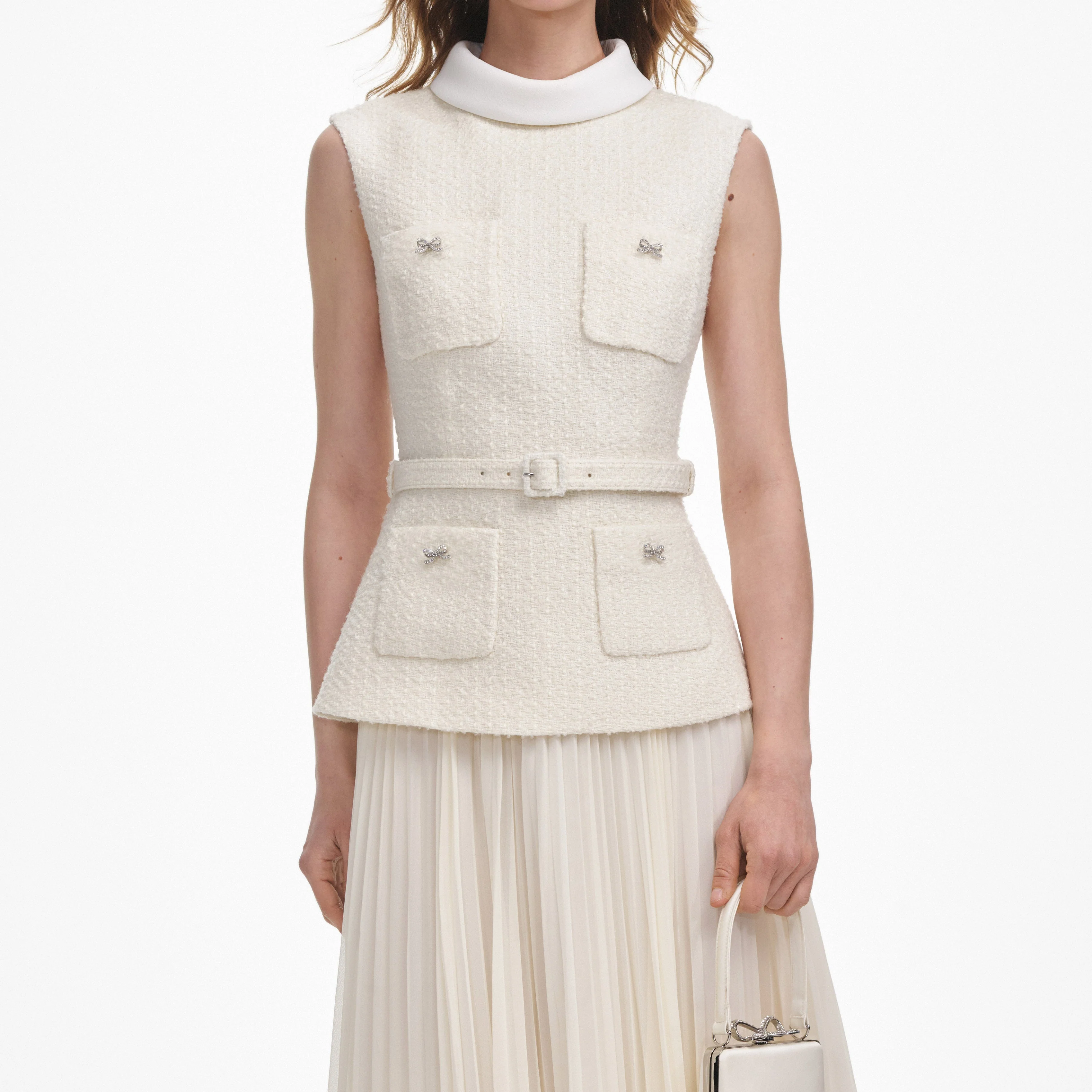 Cream Boucle Sleeveless Midi Dress - Image 4