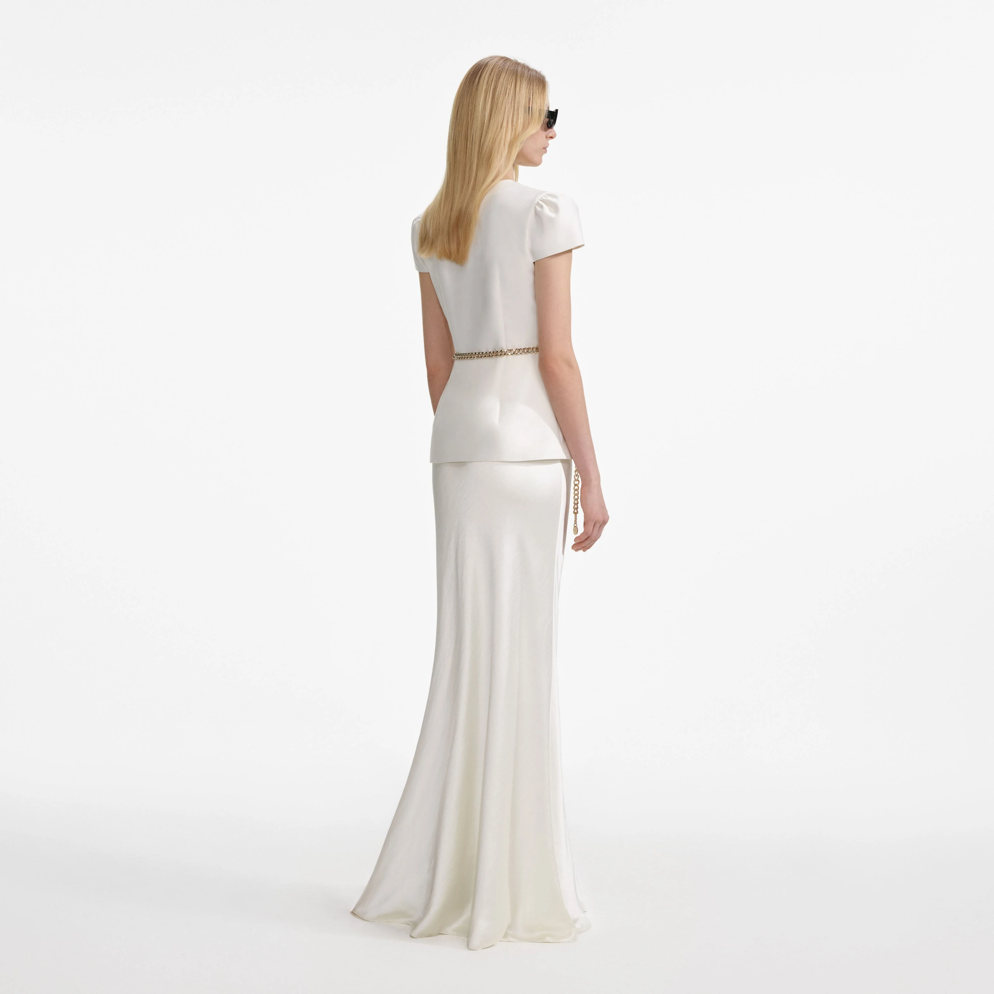 Cream Taffeta Chain Belt Maxi Dress - Image 3