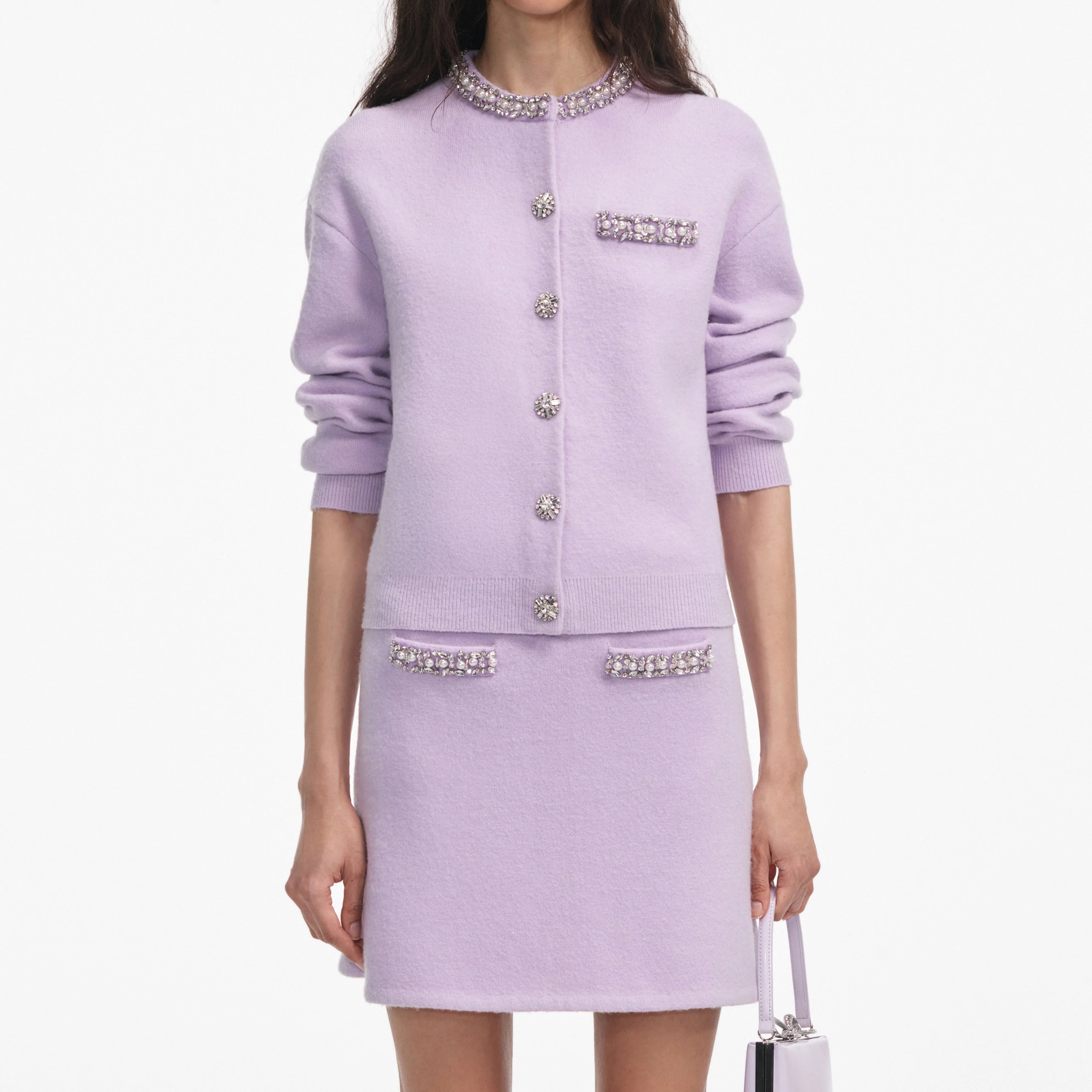 Lilac Crystal Trim Knit Skirt - Image 4