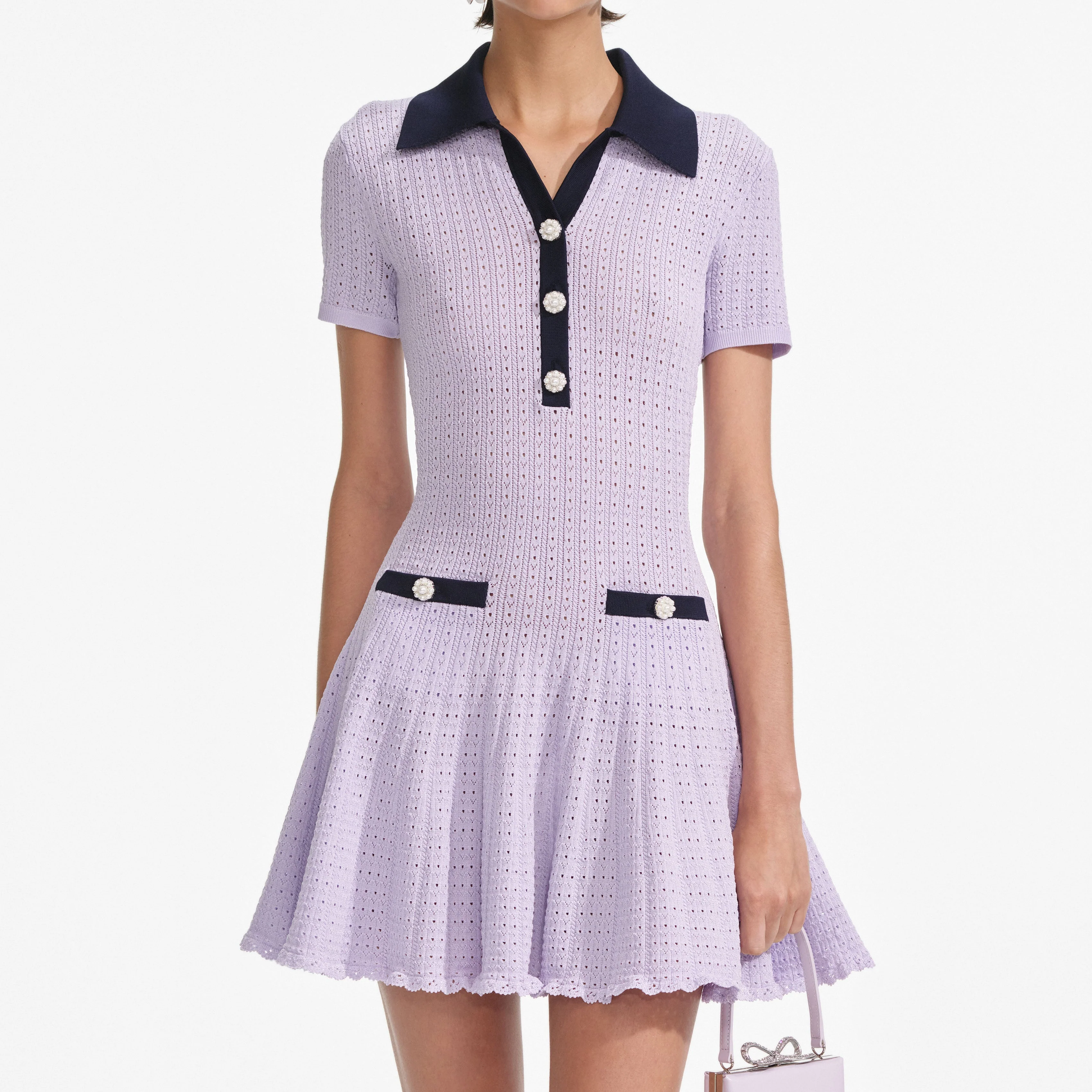 Lilac Pointelle Knit Mini Dress - Image 4