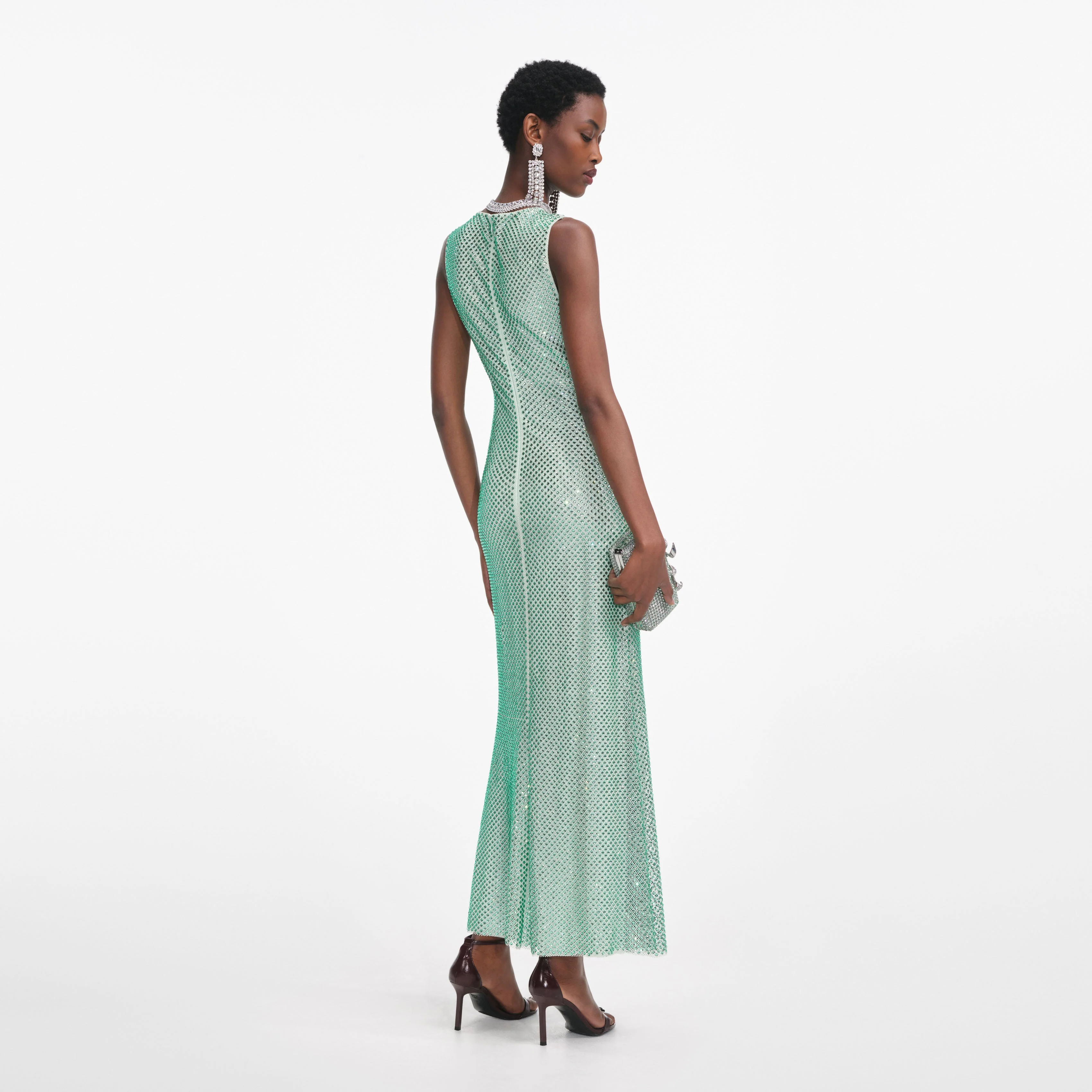 Mint Rhinestone Mesh Midi Dress - Image 3