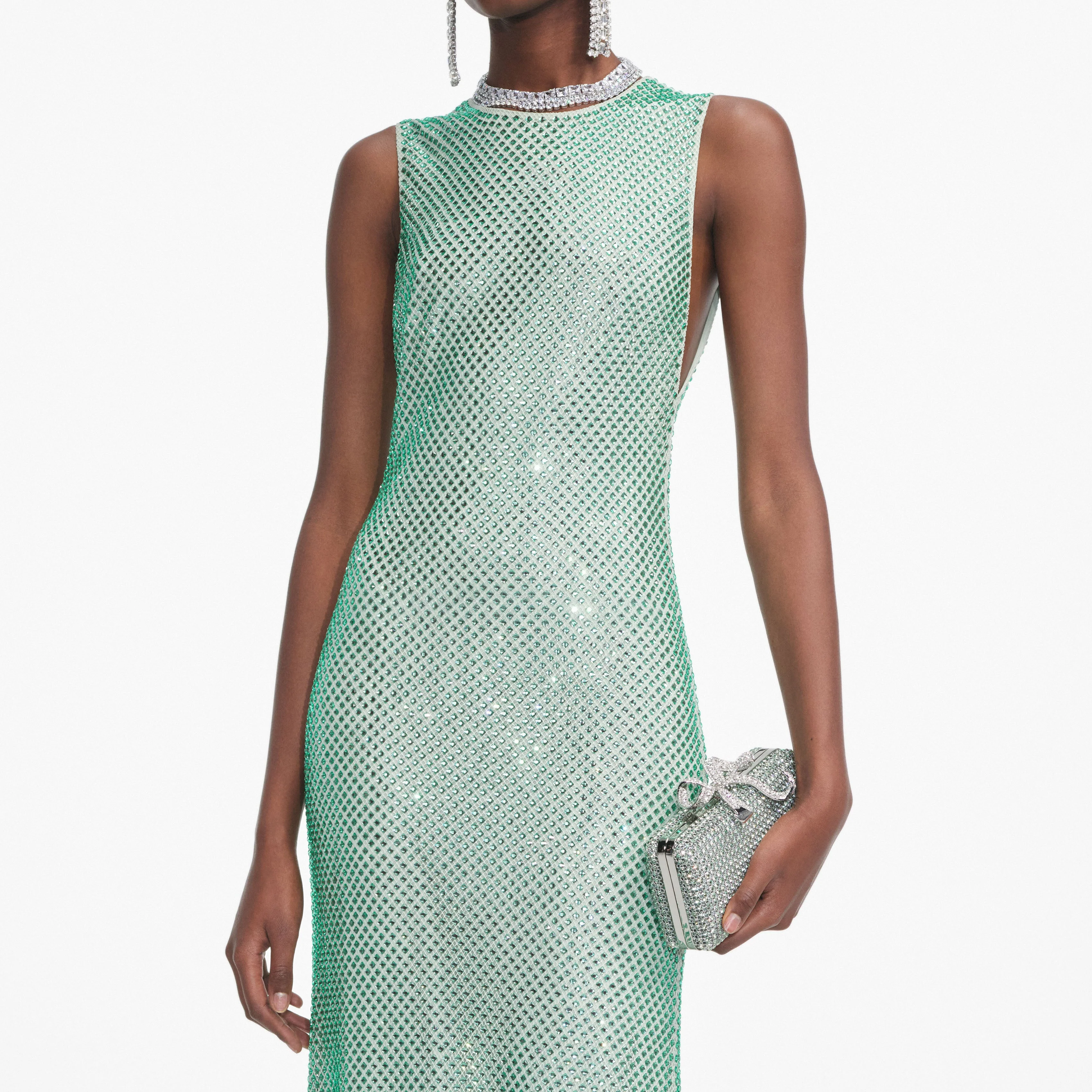 Mint Rhinestone Mesh Midi Dress - Image 4