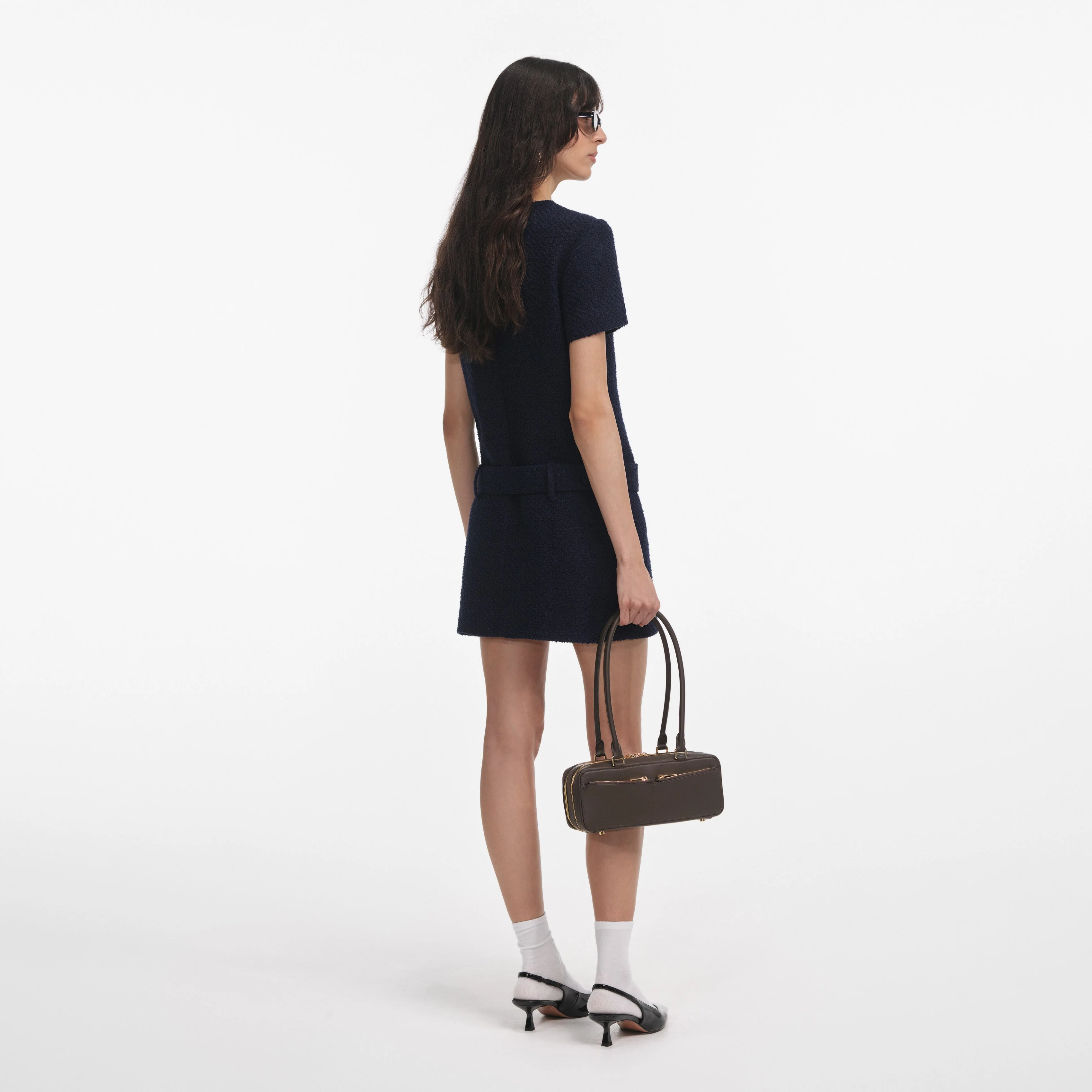 Navy Boucle Mini Dress - Image 3