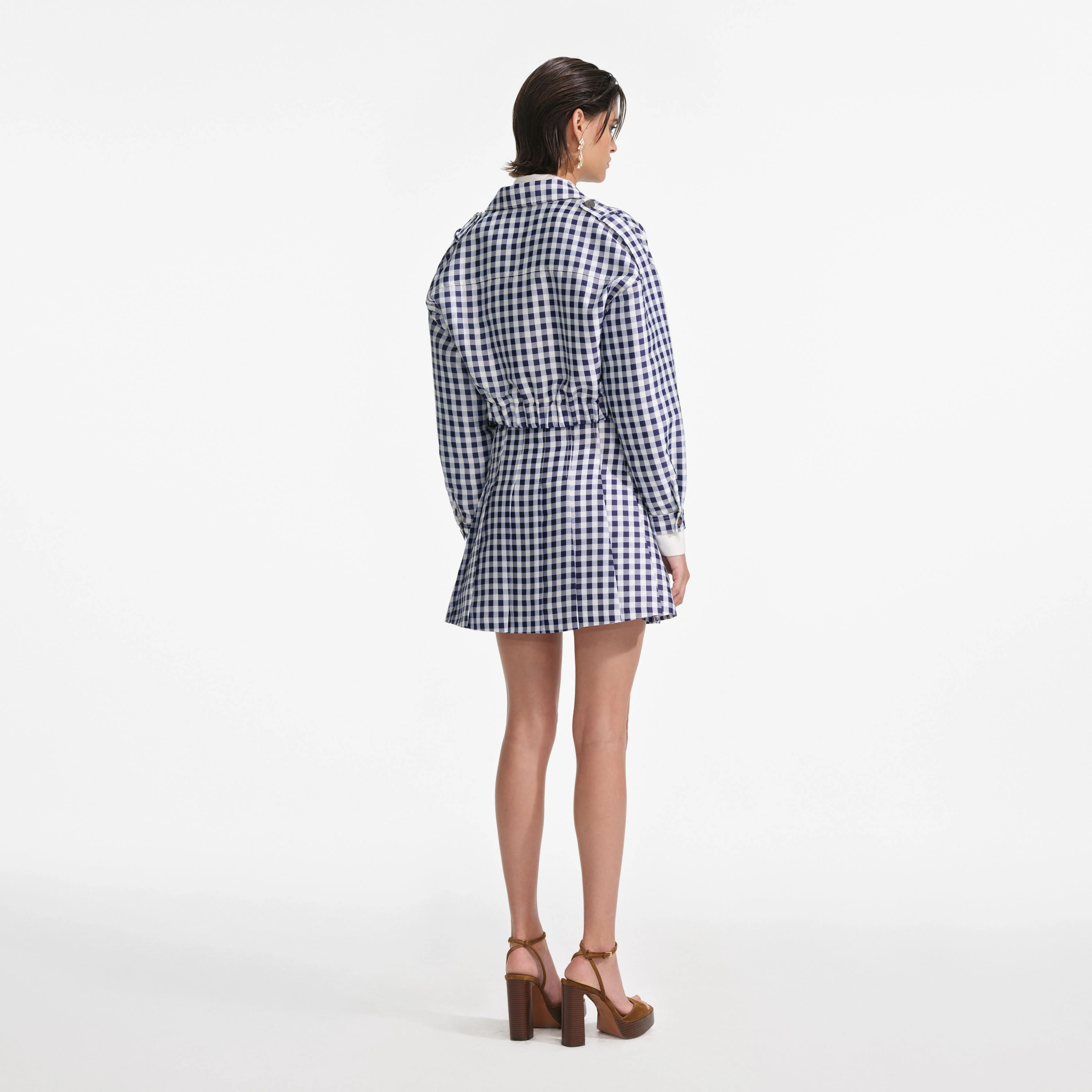 Navy Gingham Taffeta Jacket - Image 3
