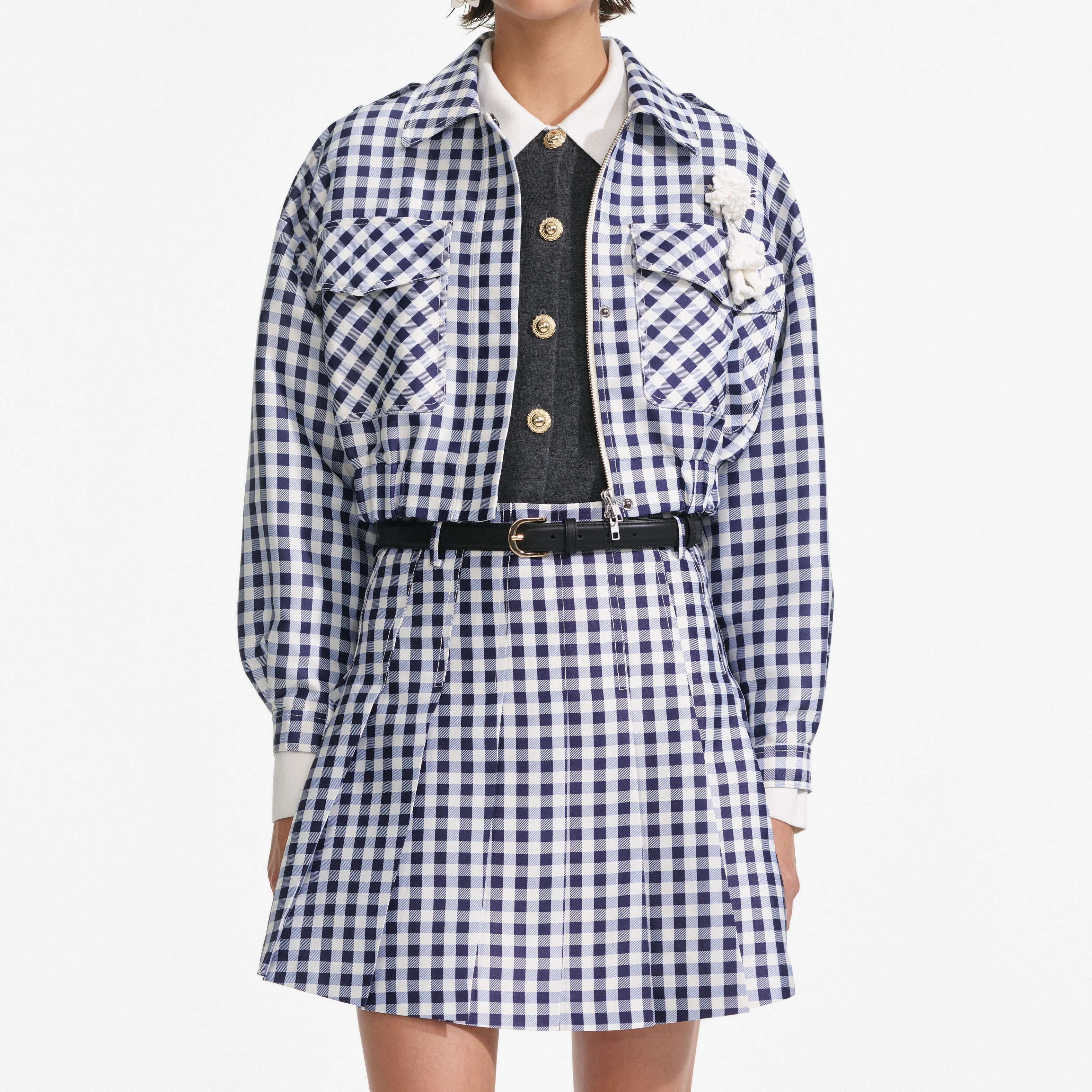 Navy Gingham Taffeta Jacket - Image 4