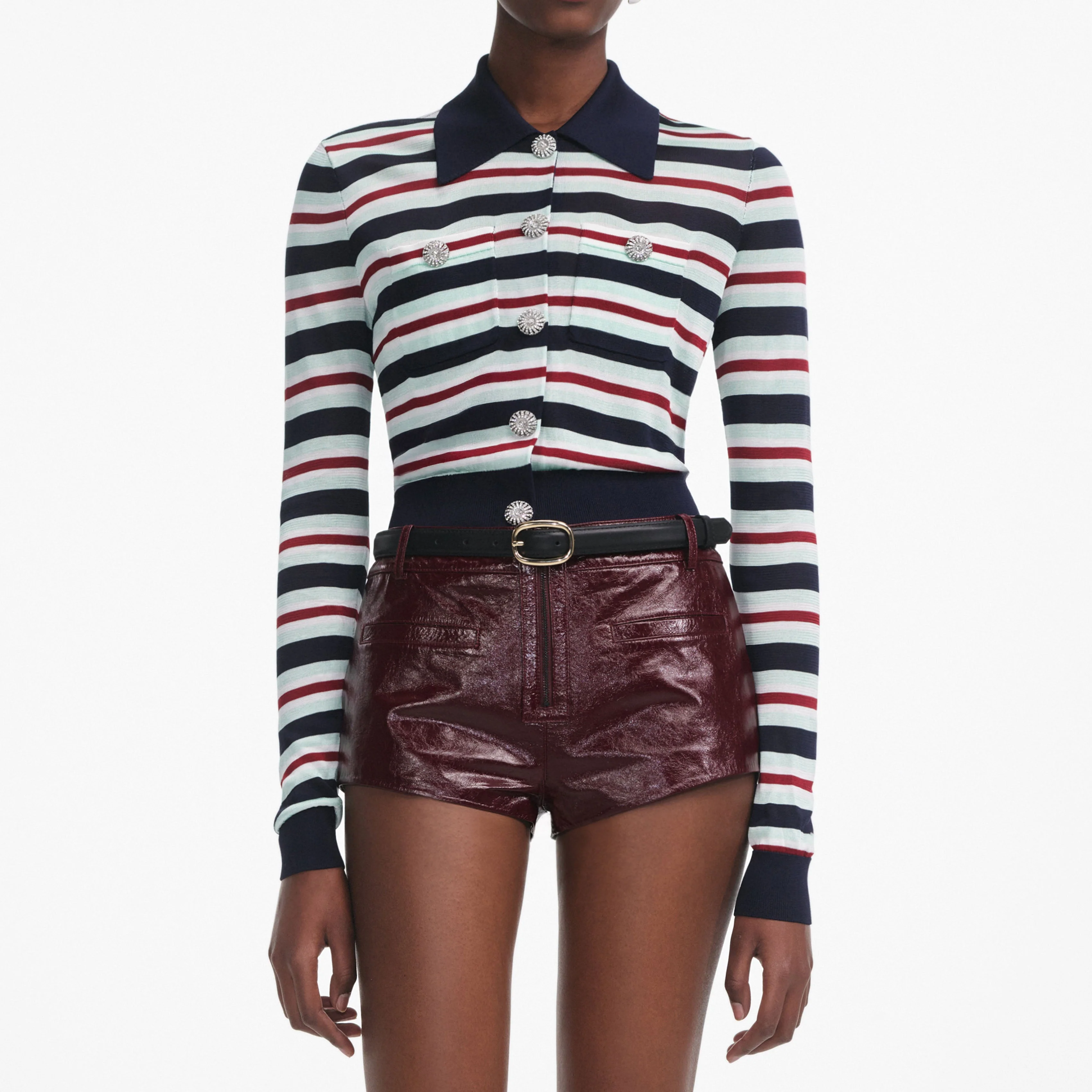 Navy Striped Viscose Knit Top - Image 4